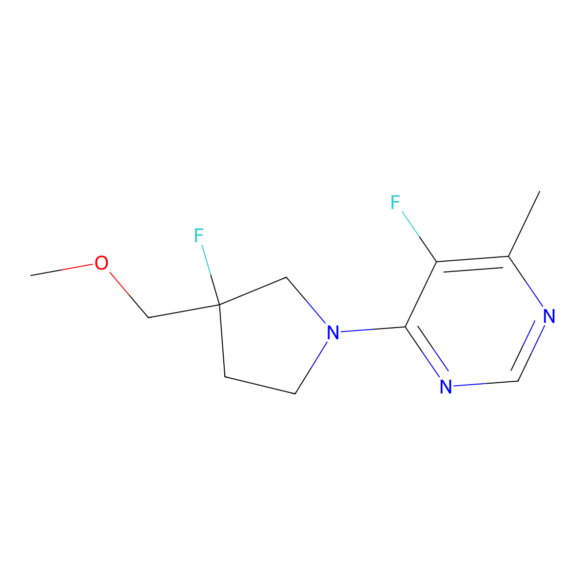 5-Fluoro-4-[3-fluoro-3-(methoxymethyl)pyrrolidin-1-yl]-6-methylpyrimidine molecular structure, CAS 3030783-20-8