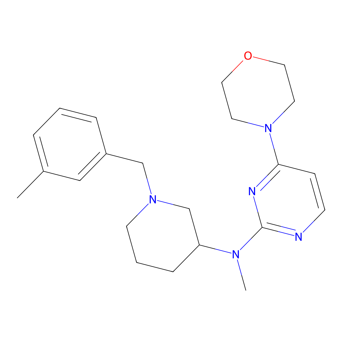 N-methyl-N-{1-[(3-methylphenyl)methyl]piperidin-3-yl}-4-(morpholin-4-yl)pyrimidin-2-amine molecular structure, CAS 3030783-42-4