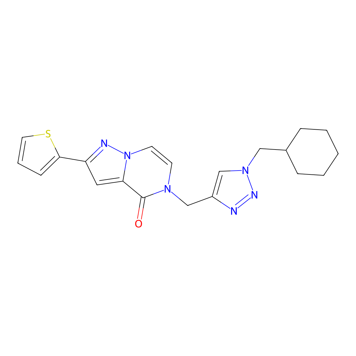 5-{[1-(cyclohexylmethyl)-1H-1,2,3-triazol-4-yl]methyl}-2-(thiophen-2-yl)-4H,5H-pyrazolo[1,5-a]pyrazin-4-one molecular structure, CAS 3030783-43-5