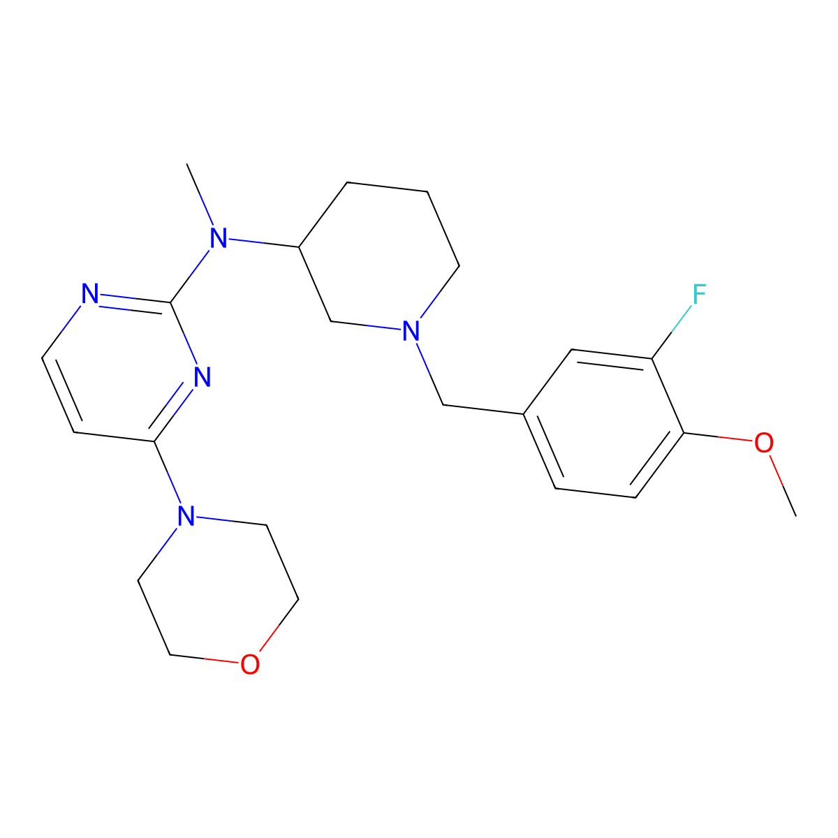 N-{1-[(3-fluoro-4-methoxyphenyl)methyl]piperidin-3-yl}-N-methyl-4-(morpholin-4-yl)pyrimidin-2-amine molecular structure, CAS 3030783-45-7