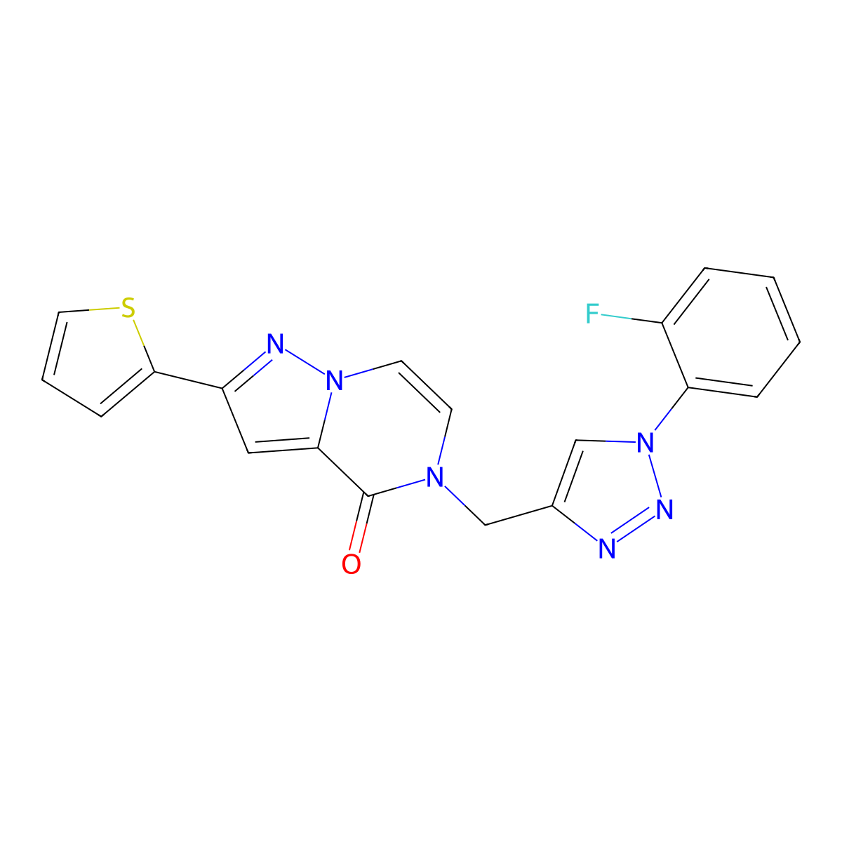 5-{[1-(2-fluorophenyl)-1H-1,2,3-triazol-4-yl]methyl}-2-(thiophen-2-yl)-4H,5H-pyrazolo[1,5-a]pyrazin-4-one molecular structure, CAS 3030783-46-8