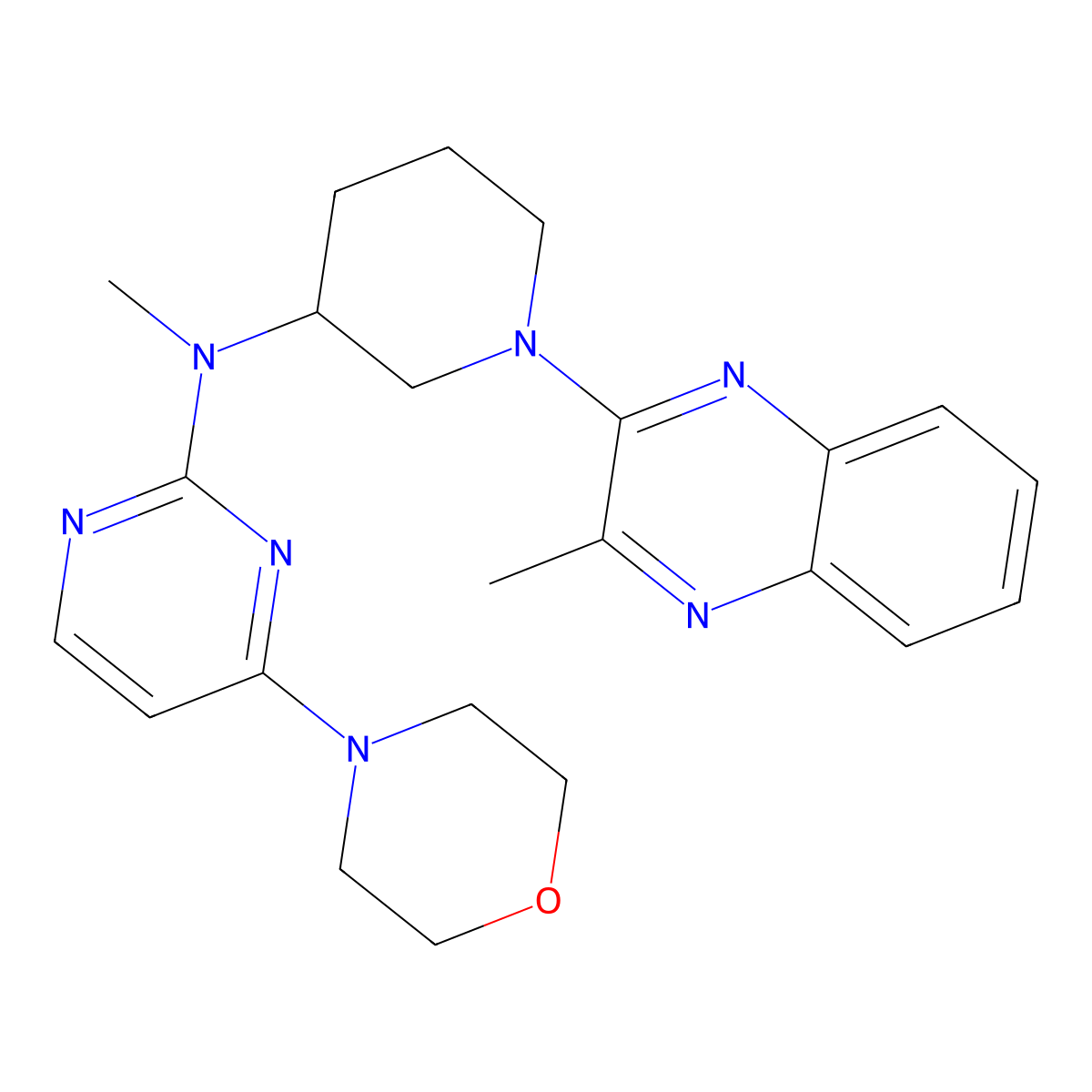 N-methyl-N-[1-(3-methylquinoxalin-2-yl)piperidin-3-yl]-4-(morpholin-4-yl)pyrimidin-2-amine molecular structure, CAS 3030783-48-0