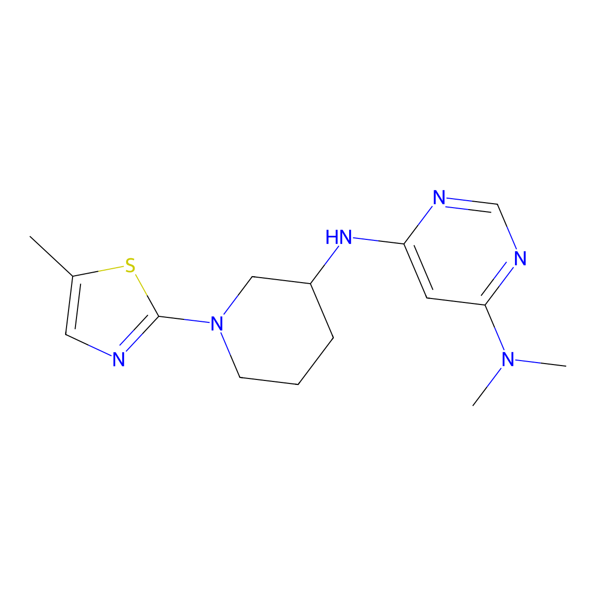 N4,N4-dimethyl-N6-[1-(5-methyl-1,3-thiazol-2-yl)piperidin-3-yl]pyrimidine-4,6-diamine molecular structure, CAS 3030783-64-0
