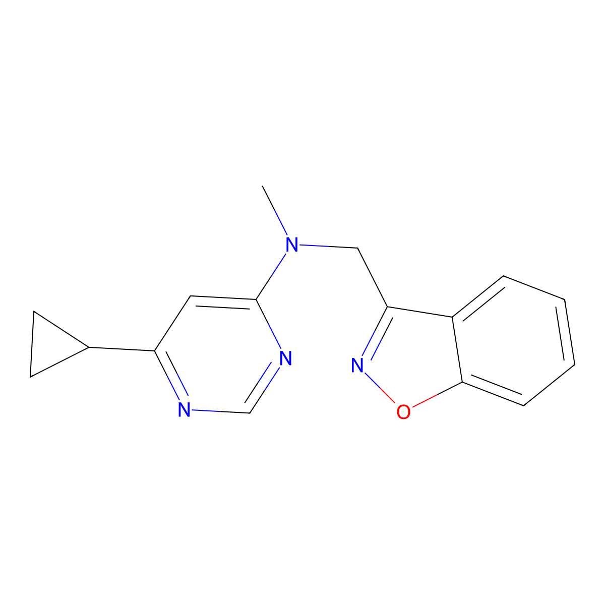 N-[(1,2-benzoxazol-3-yl)methyl]-6-cyclopropyl-N-methylpyrimidin-4-amine molecular structure, CAS 3030783-77-5