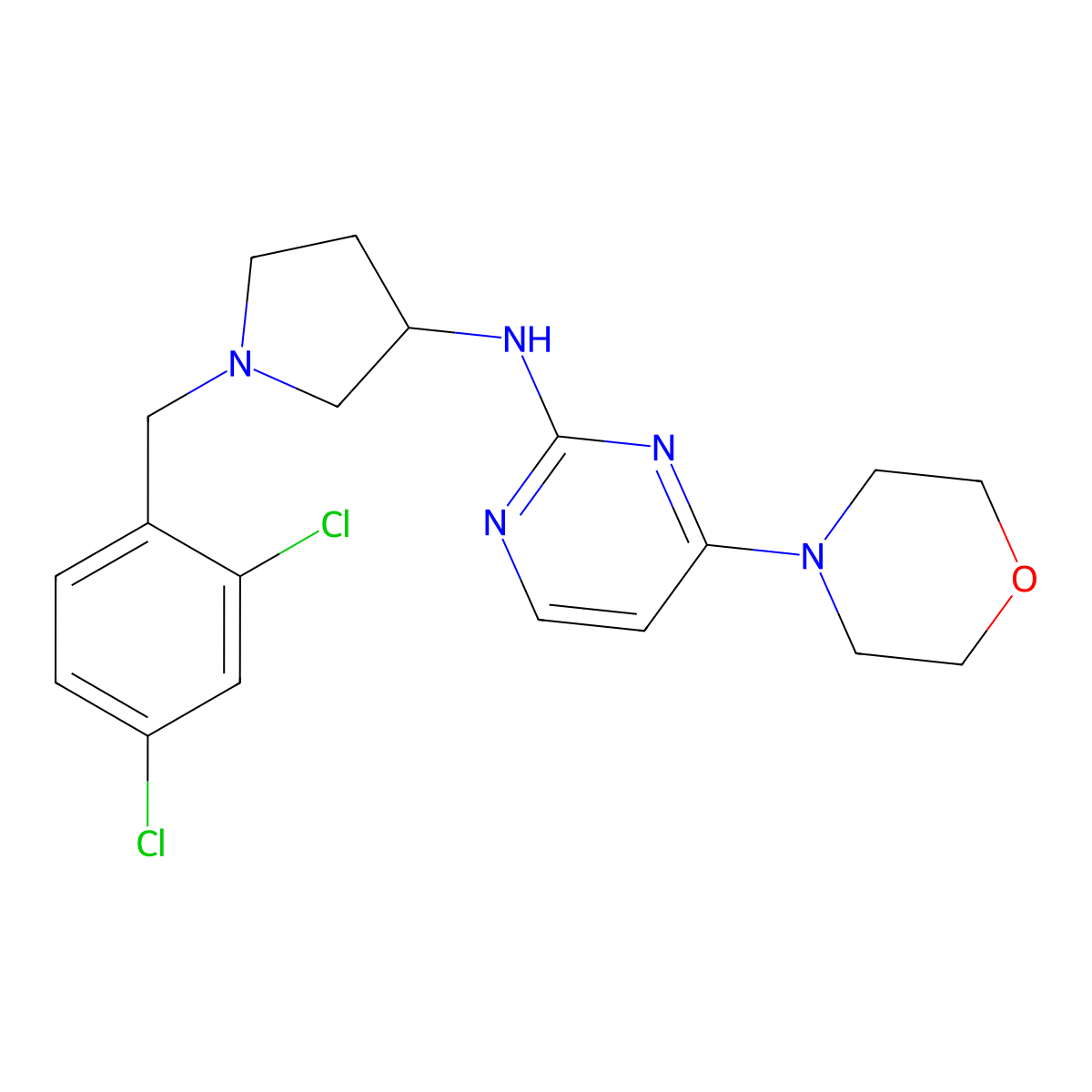 N-{1-[(2,4-dichlorophenyl)methyl]pyrrolidin-3-yl}-4-(morpholin-4-yl)pyrimidin-2-amine molecular structure, CAS 3030783-86-6