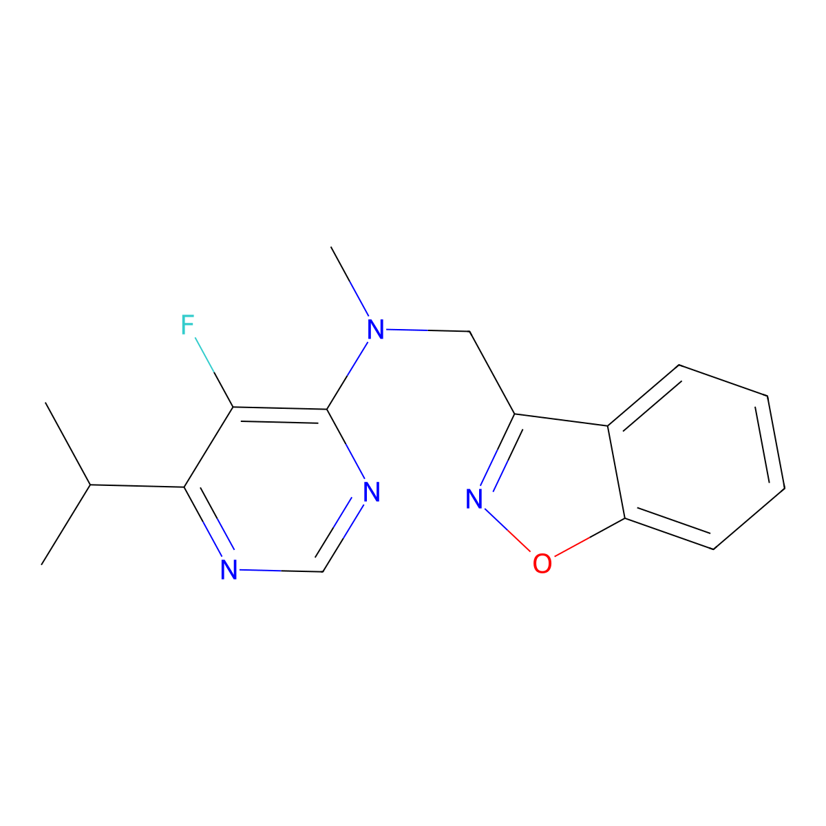N-[(1,2-benzoxazol-3-yl)methyl]-5-fluoro-N-methyl-6-(propan-2-yl)pyrimidin-4-amine molecular structure, CAS 3030783-90-2