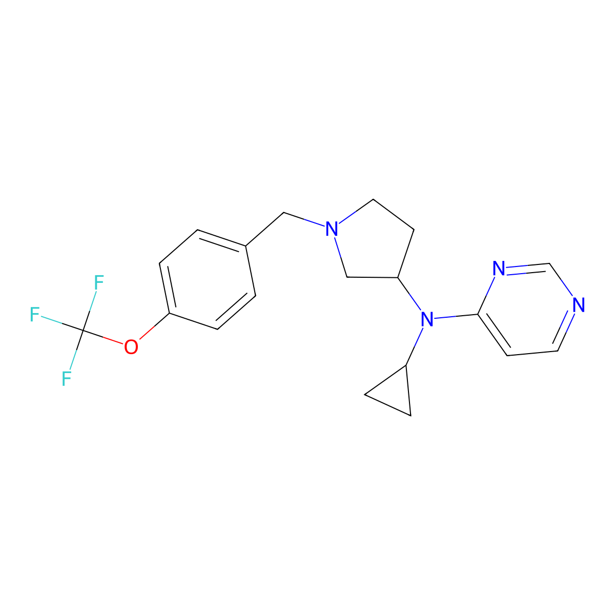 N-cyclopropyl-N-(1-{[4-(trifluoromethoxy)phenyl]methyl}pyrrolidin-3-yl)pyrimidin-4-amine molecular structure, CAS 3030783-92-4