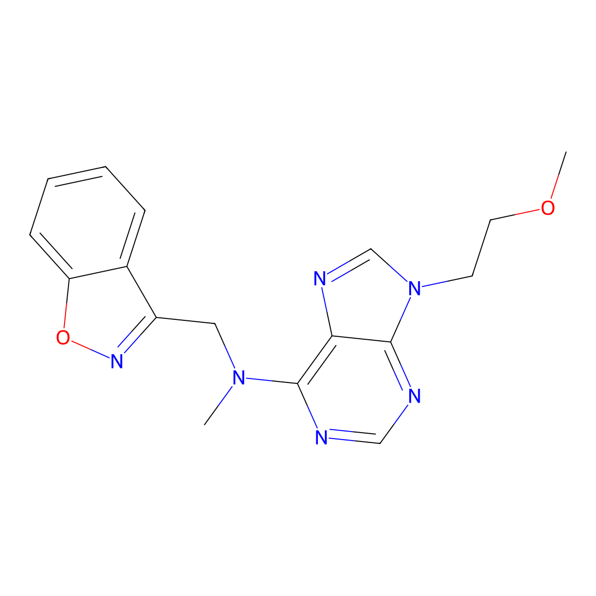N-[(1,2-benzoxazol-3-yl)methyl]-9-(2-methoxyethyl)-N-methyl-9H-purin-6-amine molecular structure, CAS 3030783-93-5