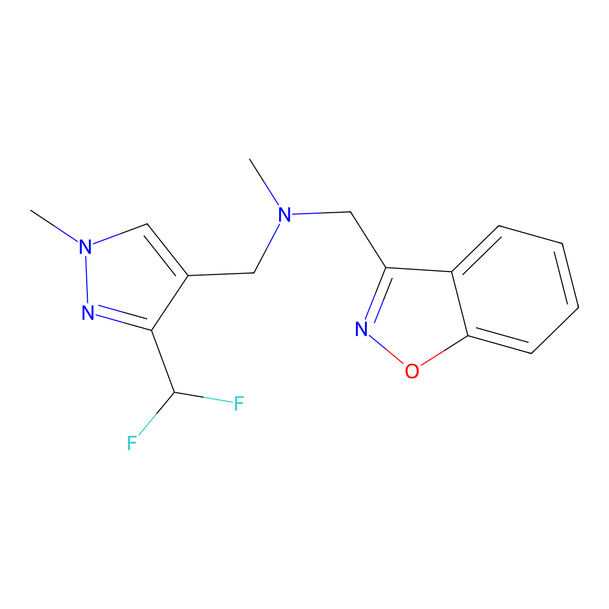 [(1,2-benzoxazol-3-yl)methyl]({[3-(difluoromethyl)-1-methyl-1H-pyrazol-4-yl]methyl})methylamine molecular structure, CAS 3030783-96-8