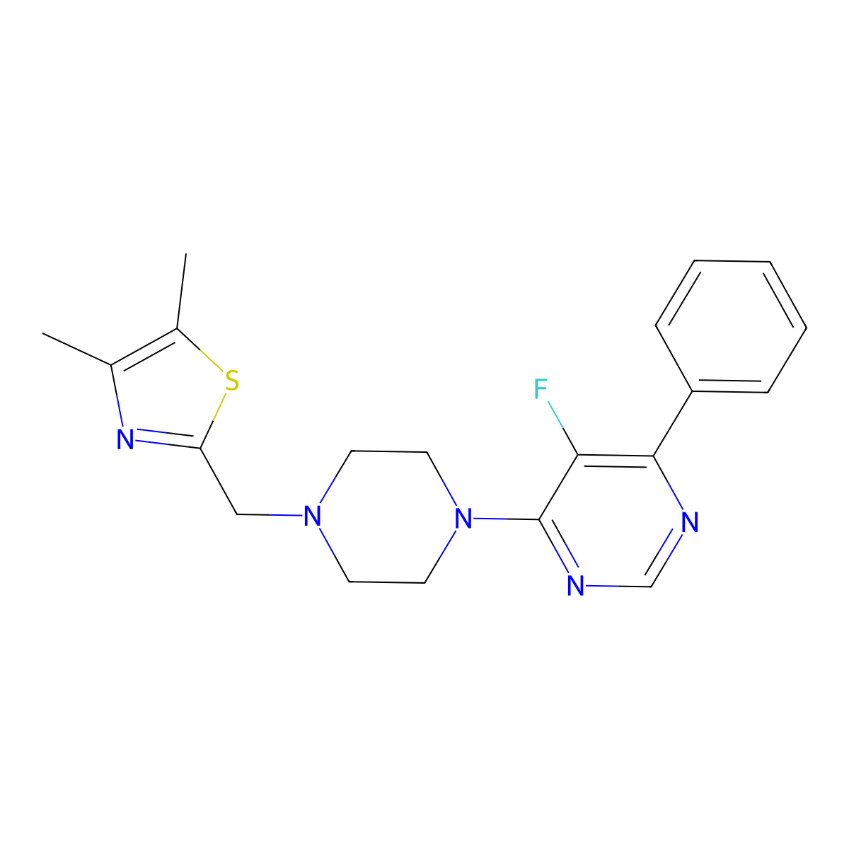 4-{4-[(4,5-Dimethyl-1,3-thiazol-2-yl)methyl]piperazin-1-yl}-5-fluoro-6-phenylpyrimidine molecular structure, CAS 3030784-00-7