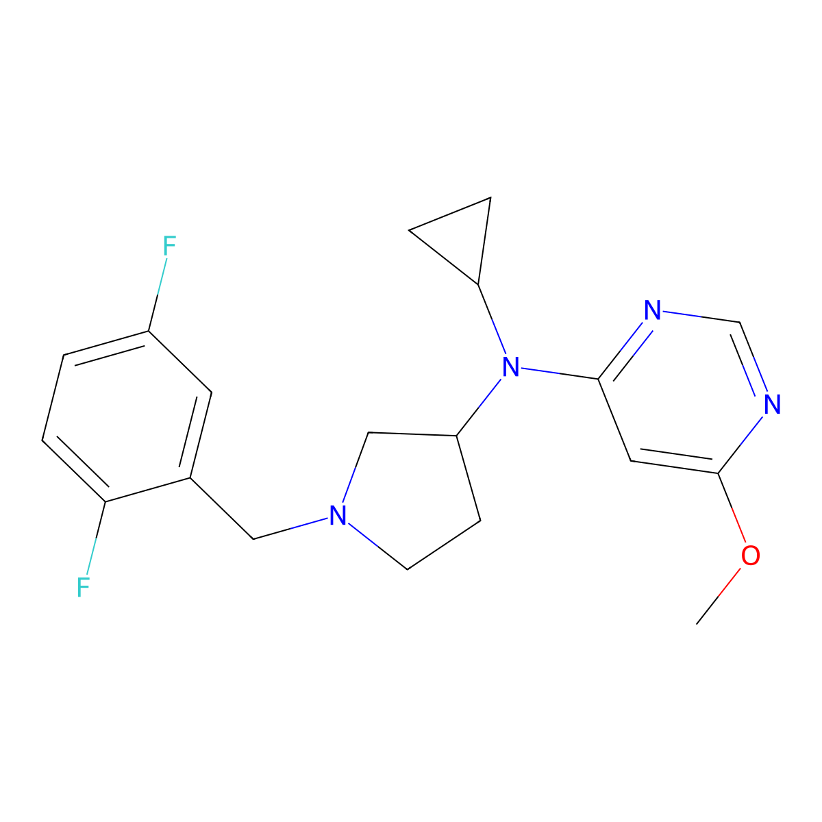 N-cyclopropyl-N-{1-[(2,5-difluorophenyl)methyl]pyrrolidin-3-yl}-6-methoxypyrimidin-4-amine molecular structure, CAS 3030784-05-2