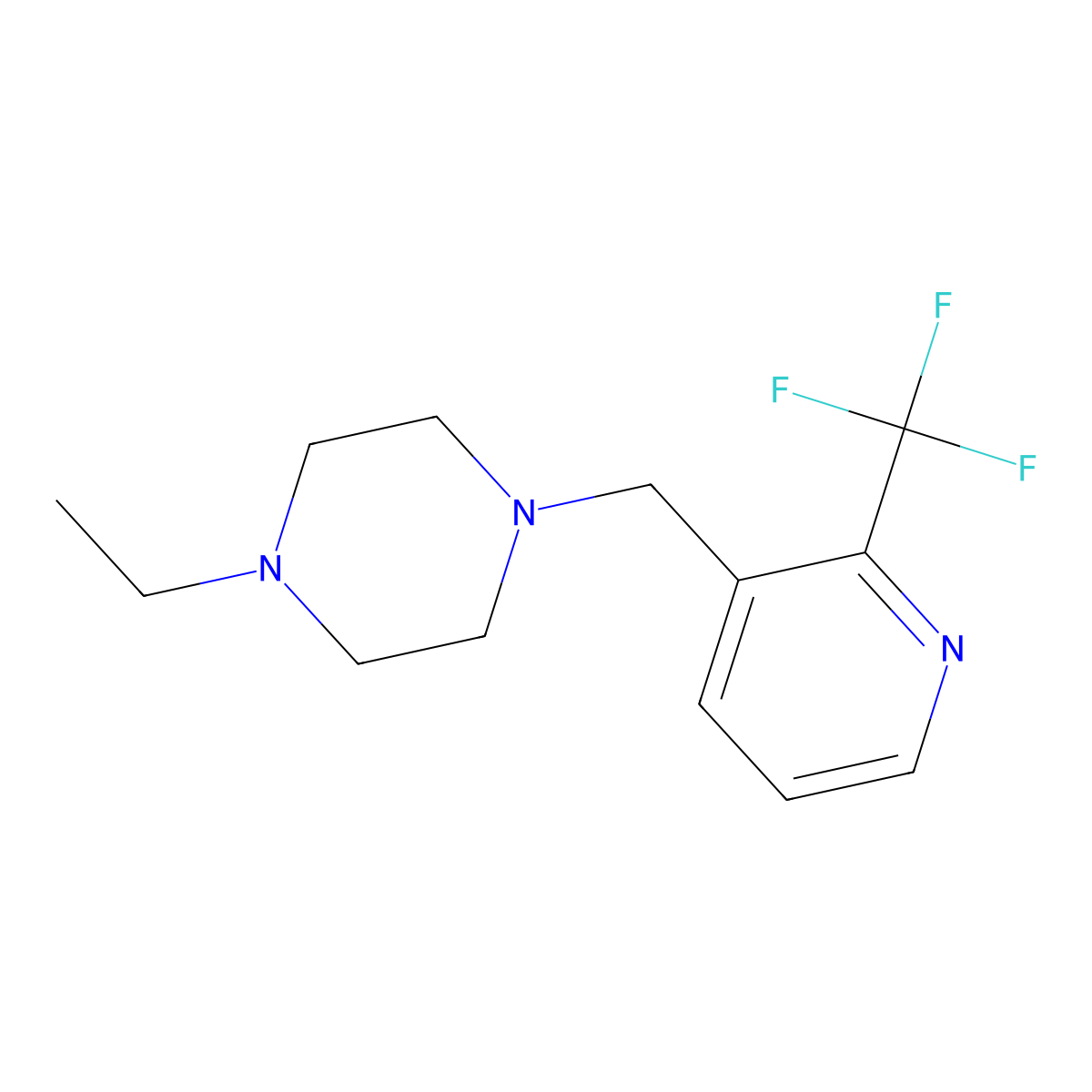 1-Ethyl-4-{[2-(trifluoromethyl)pyridin-3-yl]methyl}piperazine molecular structure, CAS 3030784-06-3