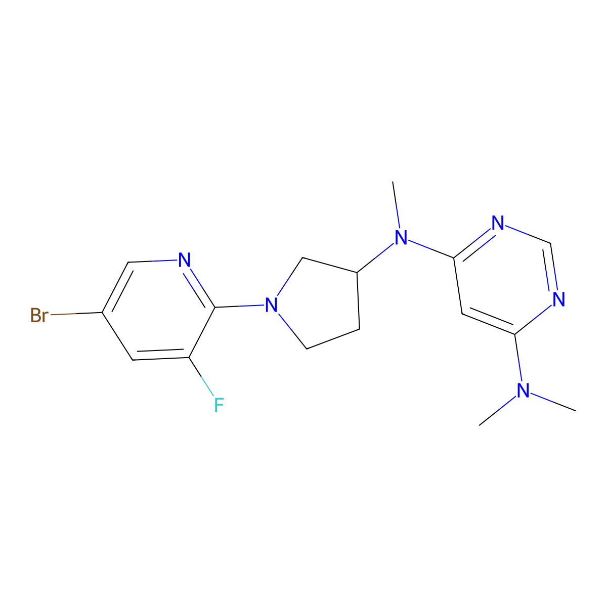 N4-[1-(5-bromo-3-fluoropyridin-2-yl)pyrrolidin-3-yl]-N4,N6,N6-trimethylpyrimidine-4,6-diamine molecular structure, CAS 3030784-08-5