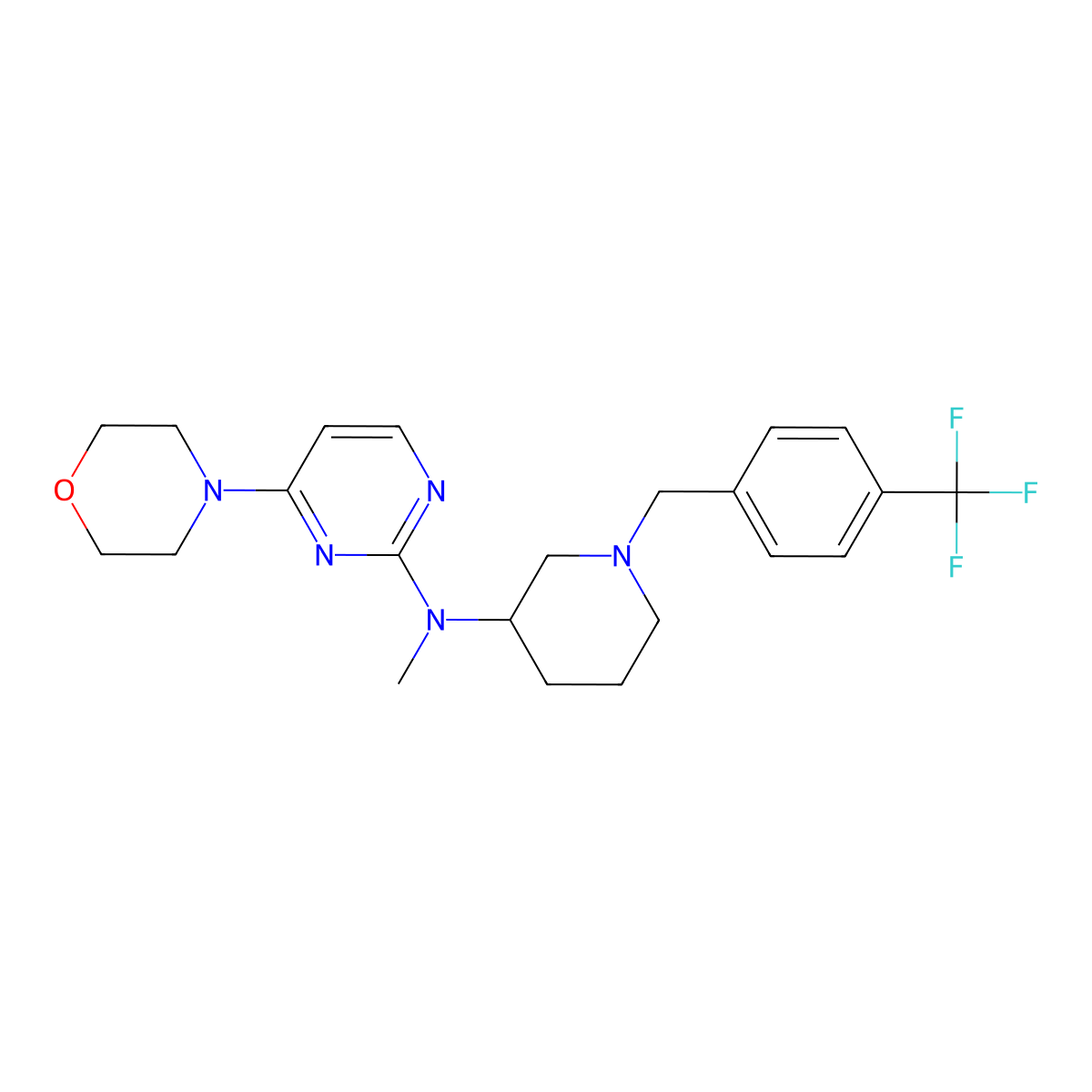 N-methyl-4-(morpholin-4-yl)-N-(1-{[4-(trifluoromethyl)phenyl]methyl}piperidin-3-yl)pyrimidin-2-amine molecular structure, CAS 3030784-19-8