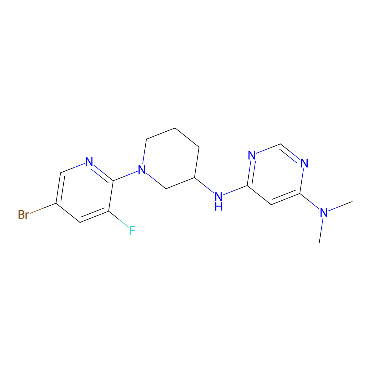 N6-[1-(5-bromo-3-fluoropyridin-2-yl)piperidin-3-yl]-N4,N4-dimethylpyrimidine-4,6-diamine molecular structure, CAS 3030784-23-4