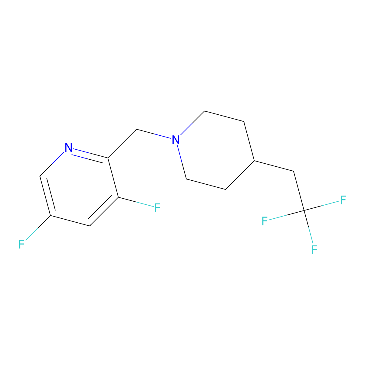 3,5-Difluoro-2-{[4-(2,2,2-trifluoroethyl)piperidin-1-yl]methyl}pyridine molecular structure, CAS 3030784-25-6