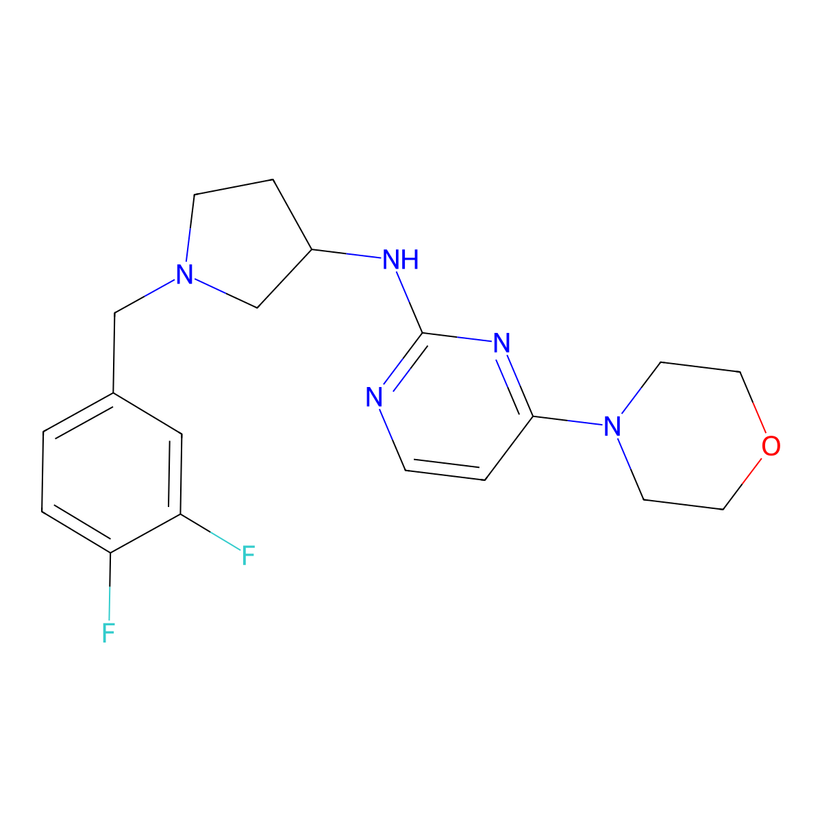 N-[1-[(3,4-difluorophenyl)mexyl]pyrrolidin-3-yl]-4-morpholin-4-ylpyrimidin-2-amine molecular structure, CAS 3030784-33-6