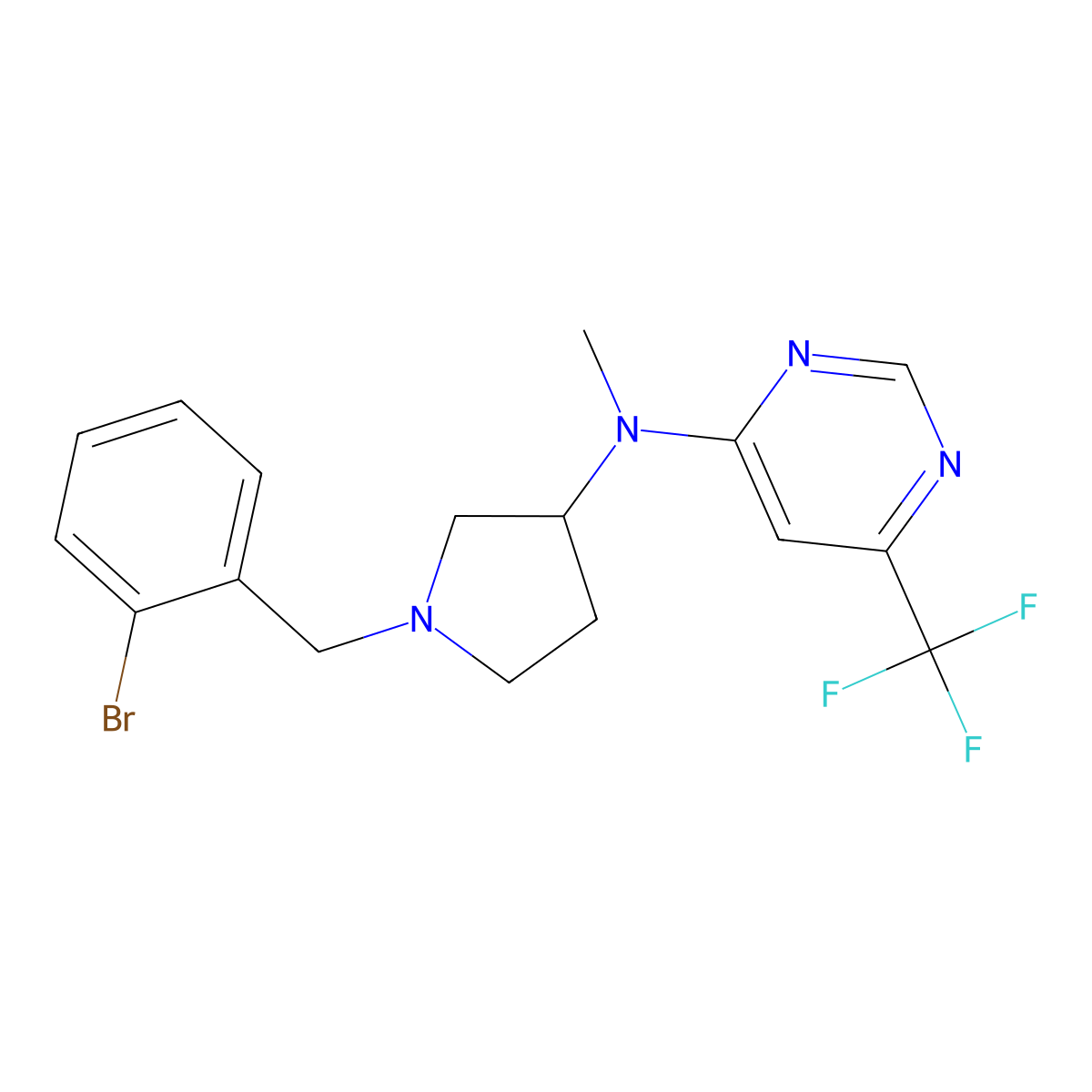 N-{1-[(2-bromophenyl)methyl]pyrrolidin-3-yl}-N-methyl-6-(trifluoromethyl)pyrimidin-4-amine molecular structure, CAS 3030784-38-1