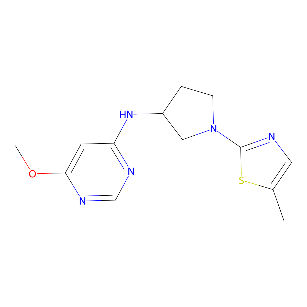 6-methoxy-N-[1-(5-methyl-1,3-thiazol-2-yl)pyrrolidin-3-yl]pyrimidin-4-amine molecular structure, CAS 3030784-40-5