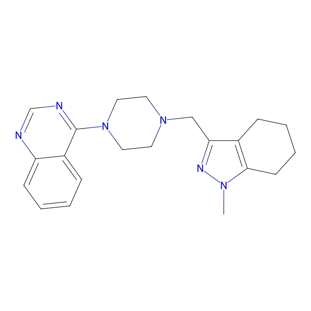 4-{4-[(1-methyl-4,5,6,7-tetrahydro-1H-indazol-3-yl)methyl]piperazin-1-yl}quinazoline molecular structure, CAS 3030784-44-9
