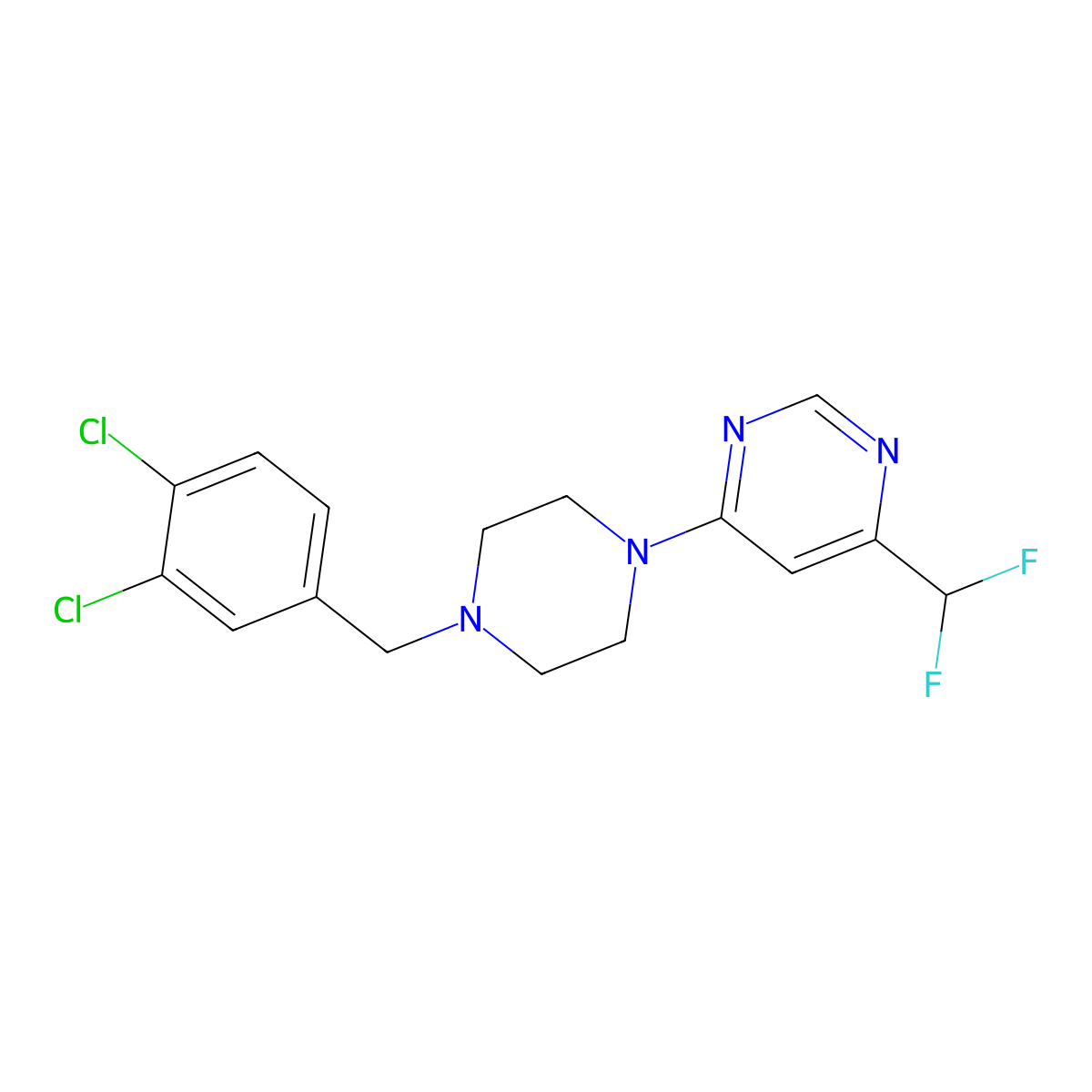 4-{4-[(3,4-Dichlorophenyl)methyl]piperazin-1-yl}-6-(difluoromethyl)pyrimidine molecular structure, CAS 3030784-55-2