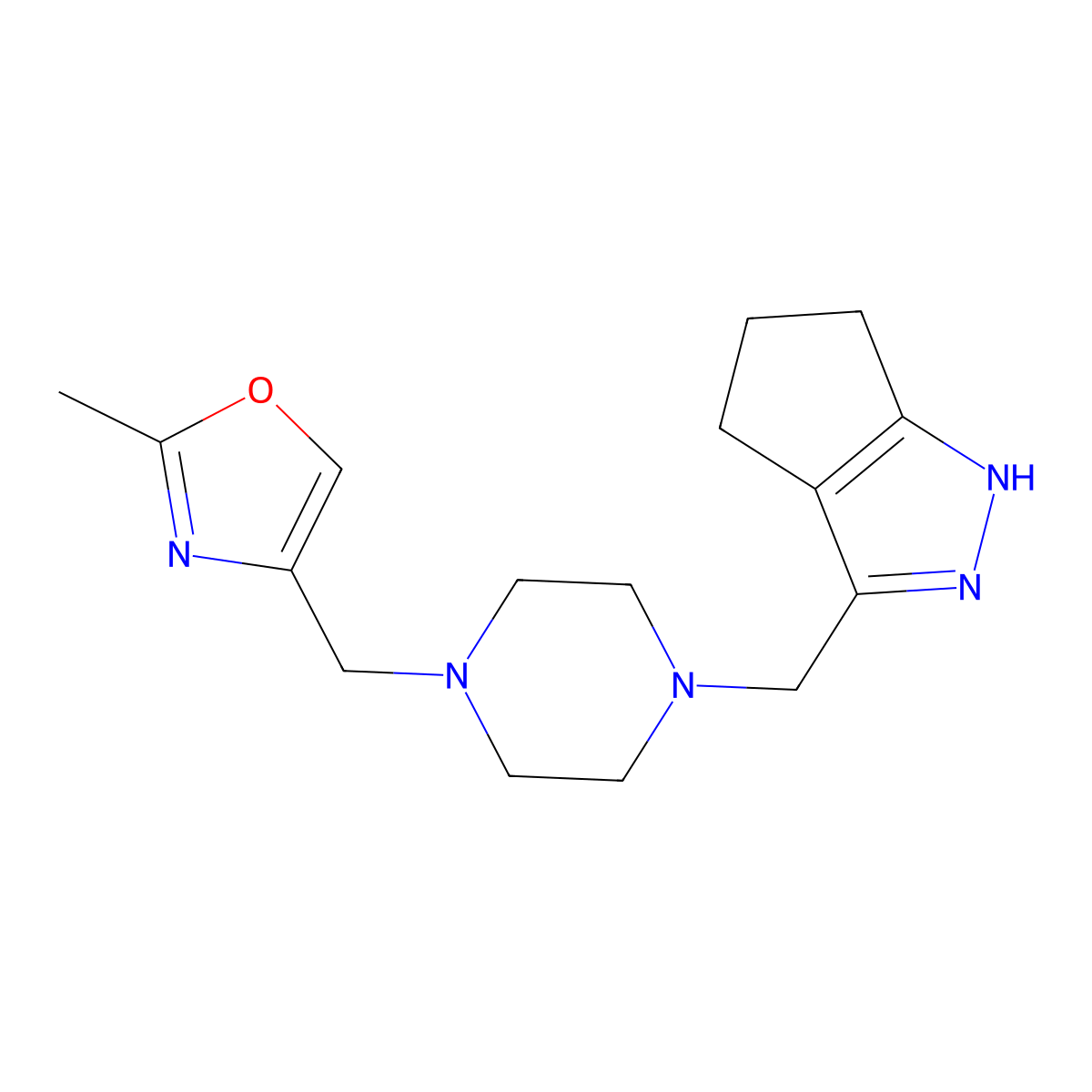 1-({1H,4H,5H,6H-cyclopenta[c]pyrazol-3-yl}methyl)-4-[(2-methyl-1,3-oxazol-4-yl)methyl]piperazine molecular structure, CAS 3030784-56-3