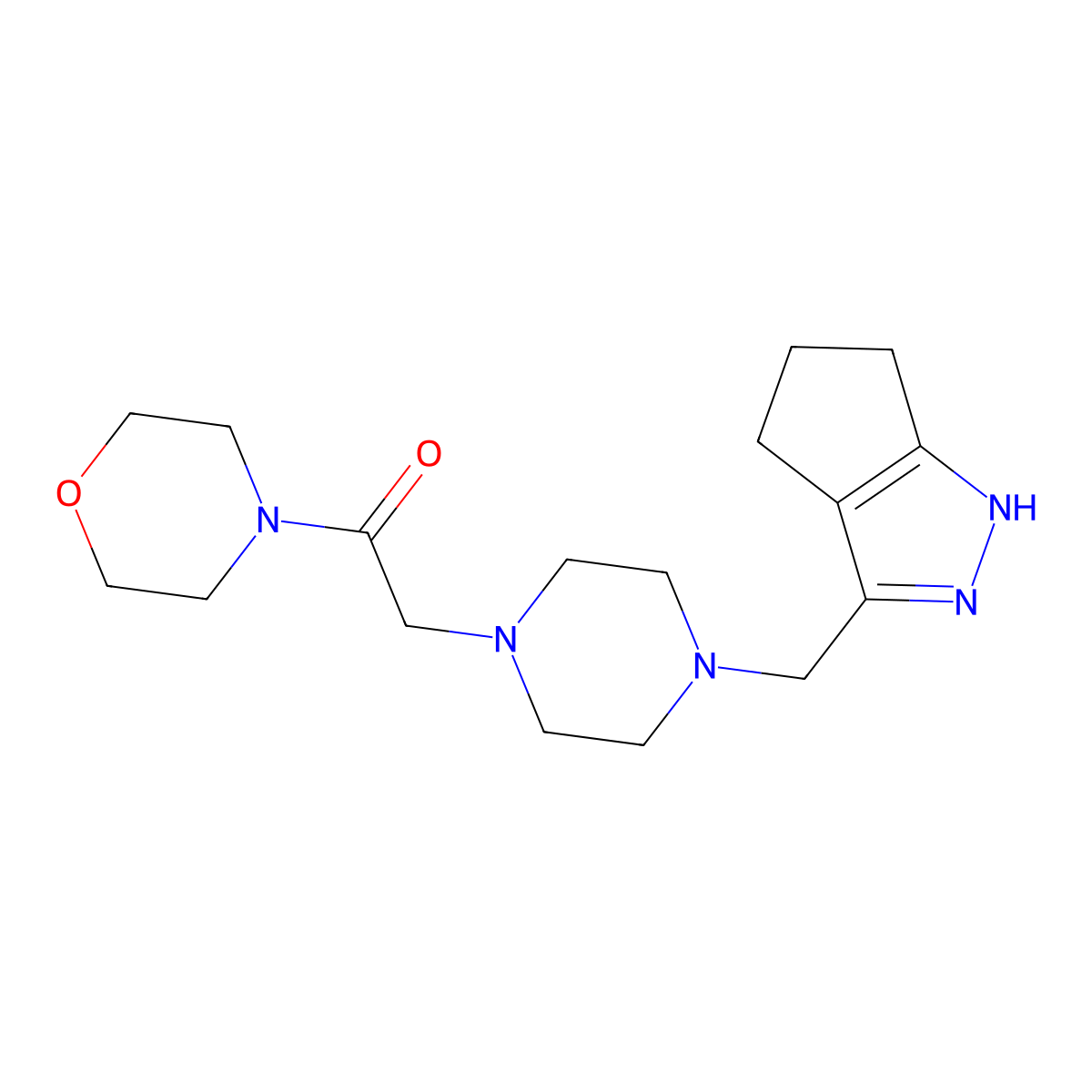 2-[4-({1H,4H,5H,6H-cyclopenta[c]pyrazol-3-yl}methyl)piperazin-1-yl]-1-(morpholin-4-yl)ethan-1-one molecular structure, CAS 3030784-59-6