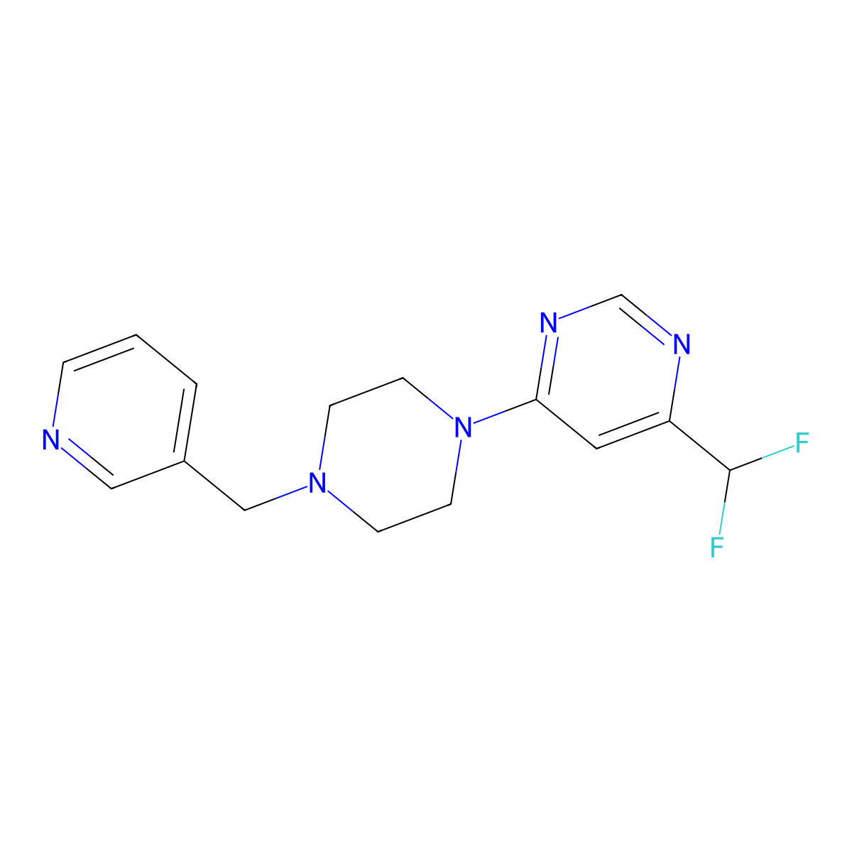 4-(Difluoromethyl)-6-{4-[(pyridin-3-yl)methyl]piperazin-1-yl}pyrimidine molecular structure, CAS 3030784-62-1
