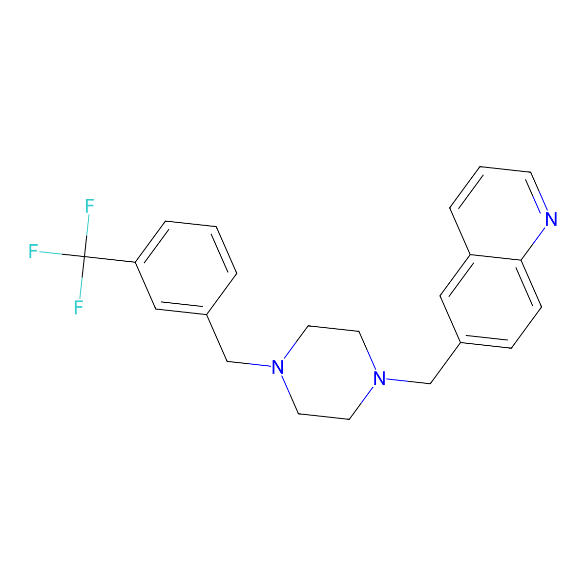 6-[(4-{[3-(Trifluoromethyl)phenyl]methyl}piperazin-1-yl)methyl]quinoline molecular structure, CAS 3030784-74-5