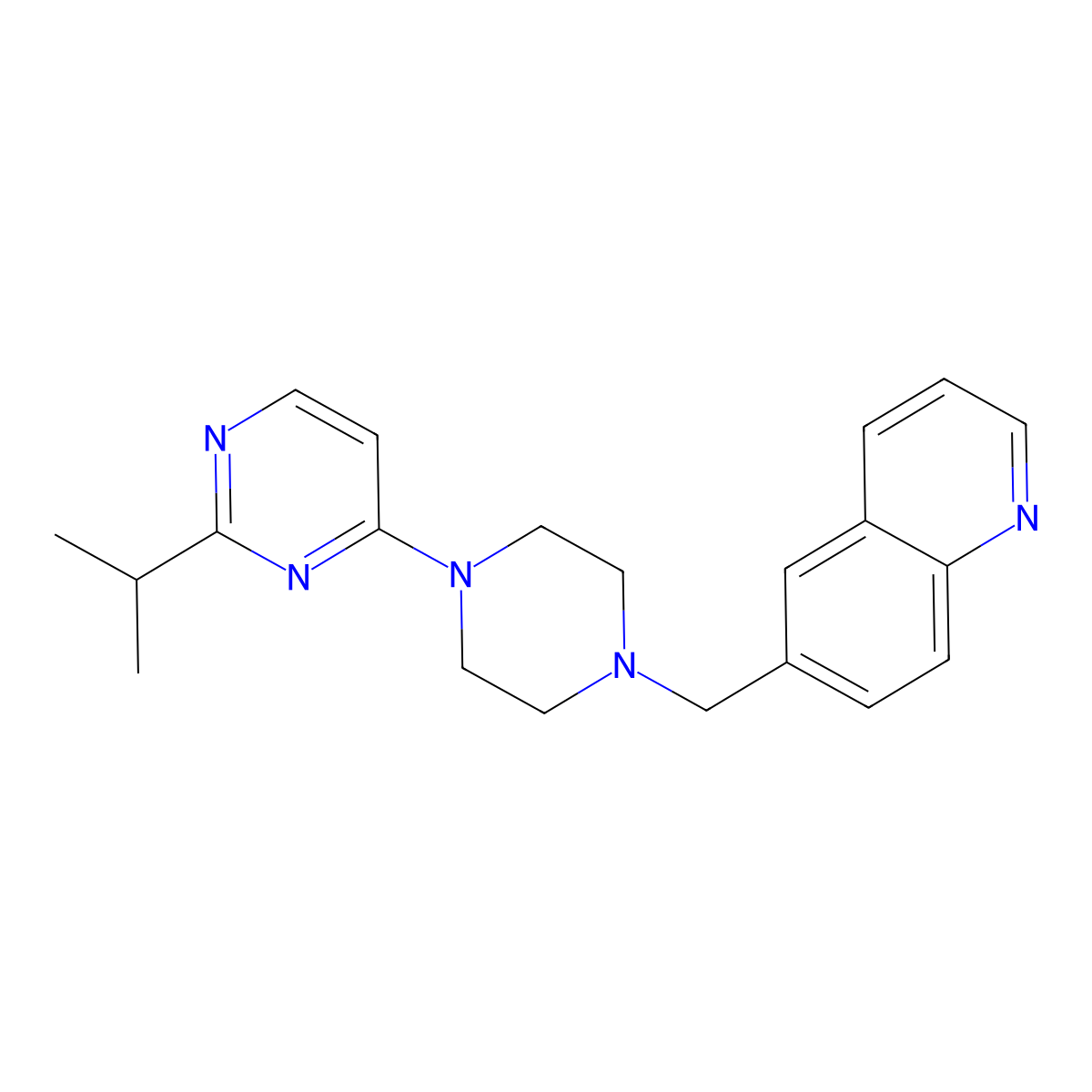 6-({4-[2-(Propan-2-yl)pyrimidin-4-yl]piperazin-1-yl}methyl)quinoline molecular structure, CAS 3030784-75-6