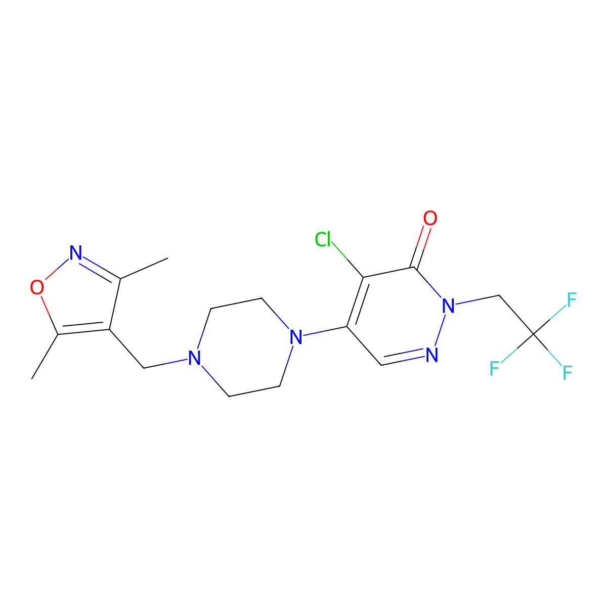 4-Chloro-5-{4-[(3,5-dimethyl-1,2-oxazol-4-yl)methyl]piperazin-1-yl}-2-(2,2,2-trifluoroethyl)-2,3-dihydropyridazin-3-one molecular structure, CAS 3030784-79-0