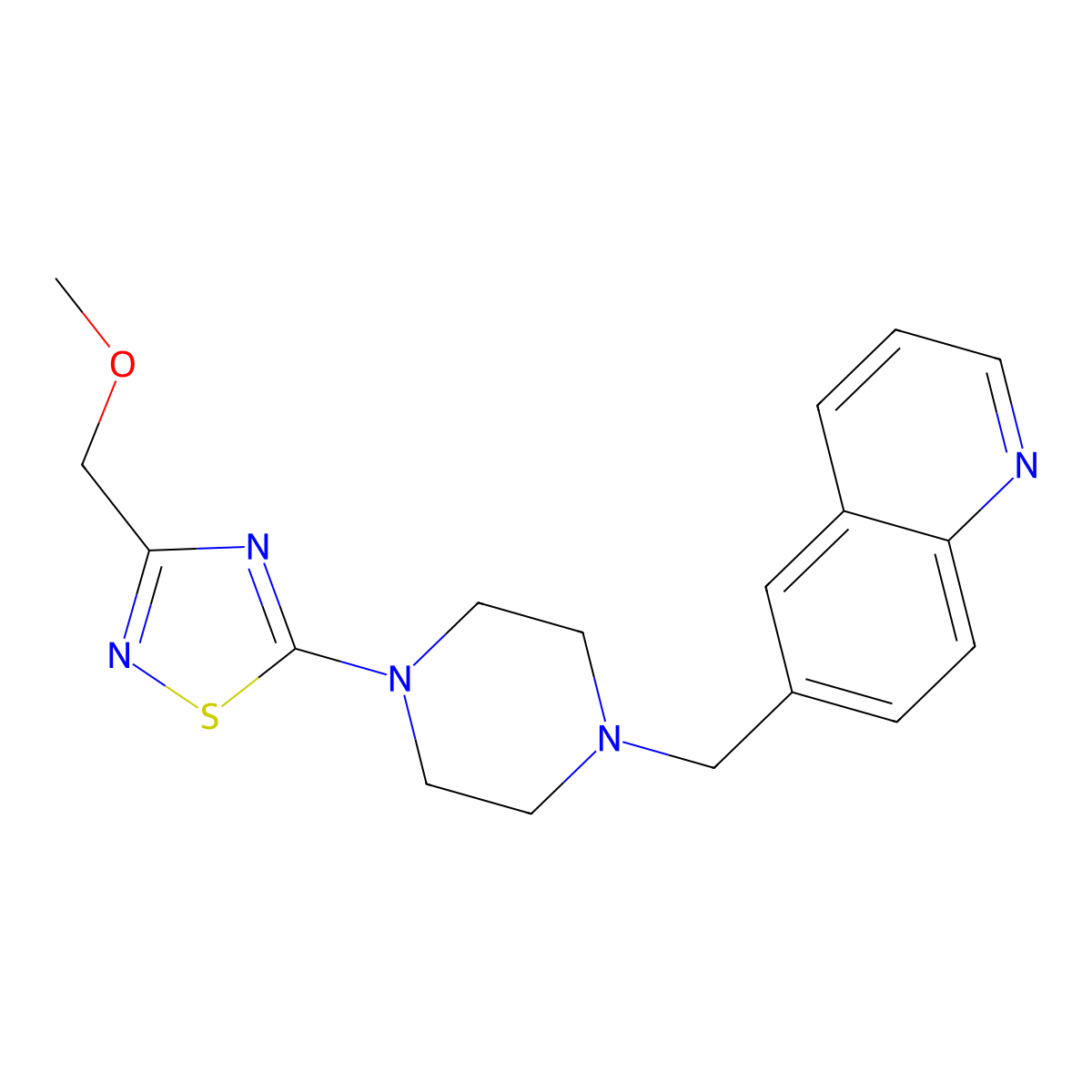 6-({4-[3-(Methoxymethyl)-1,2,4-thiadiazol-5-yl]piperazin-1-yl}methyl)quinoline molecular structure, CAS 3030784-80-3