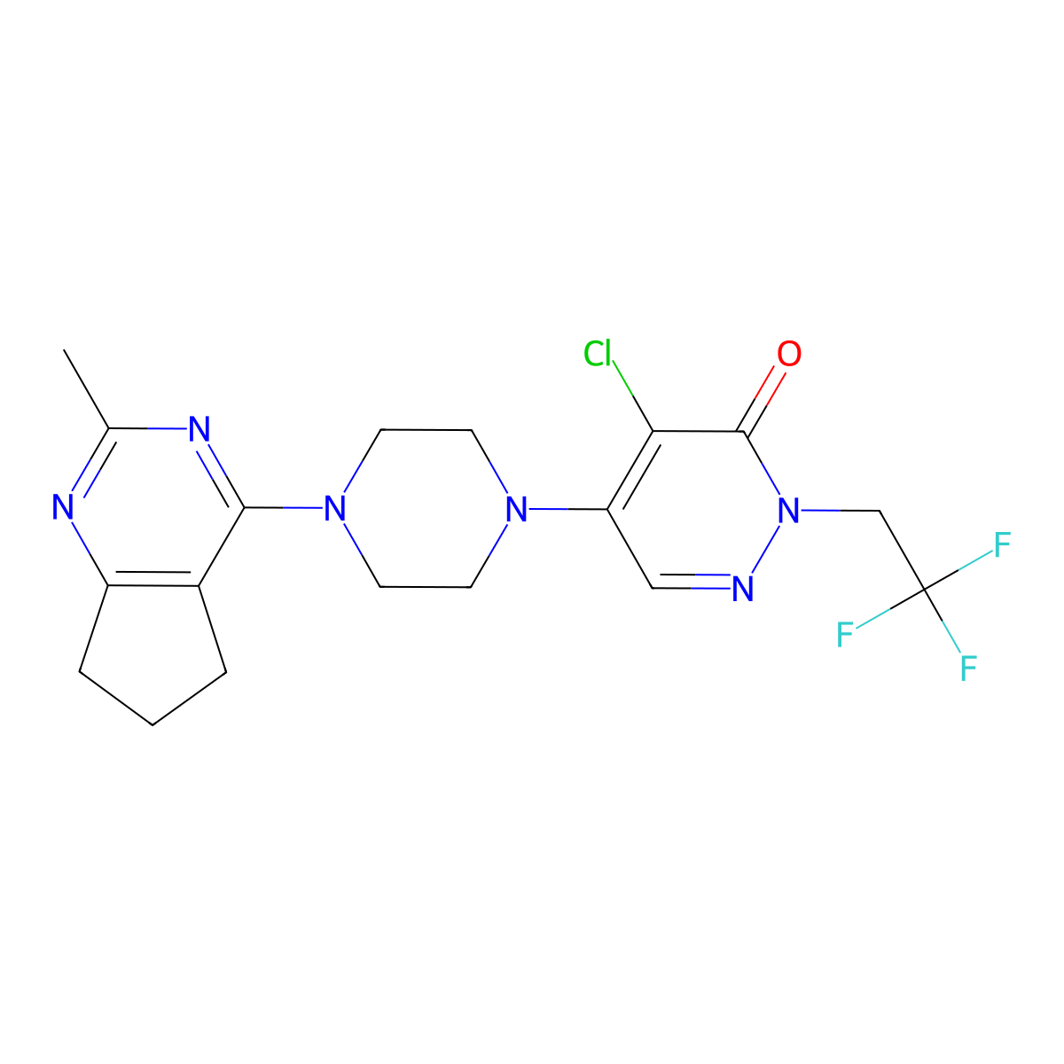 4-chloro-5-(4-{2-methyl-5H,6H,7H-cyclopenta[d]pyrimidin-4-yl}piperazin-1-yl)-2-(2,2,2-trifluoroethyl)-2,3-dihydropyridazin-3-one molecular structure, CAS 3030784-81-4