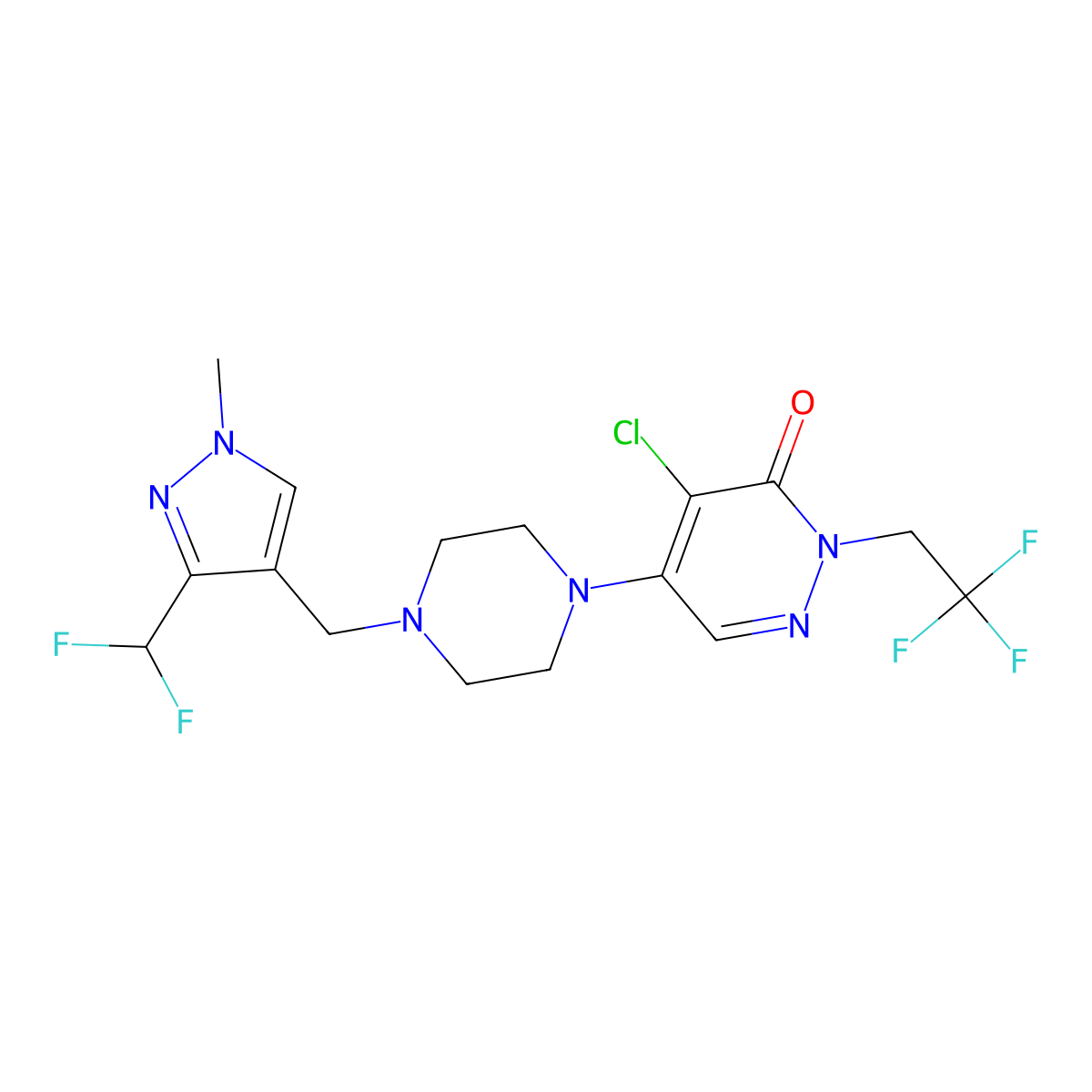 4-chloro-5-(4-{[3-(difluoromethyl)-1-methyl-1H-pyrazol-4-yl]methyl}piperazin-1-yl)-2-(2,2,2-trifluoroethyl)-2,3-dihydropyridazin-3-one molecular structure, CAS 3030784-83-6