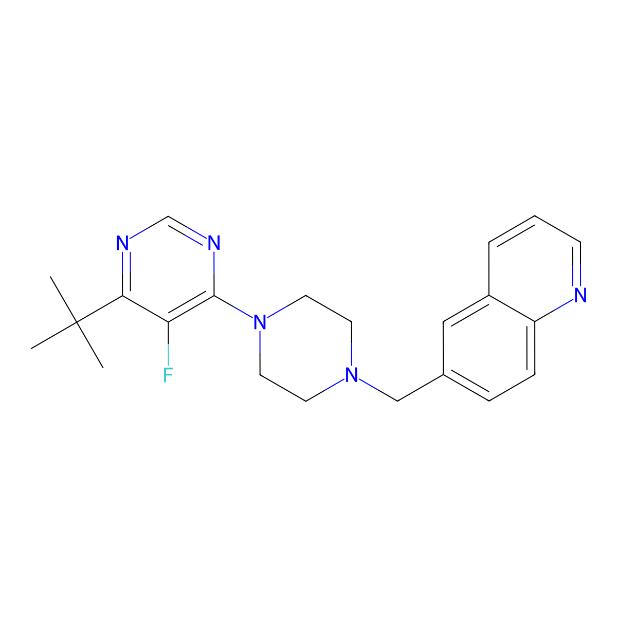 6-{[4-(6-Tert-butyl-5-fluoropyrimidin-4-yl)piperazin-1-yl]methyl}quinoline molecular structure, CAS 3030784-87-0