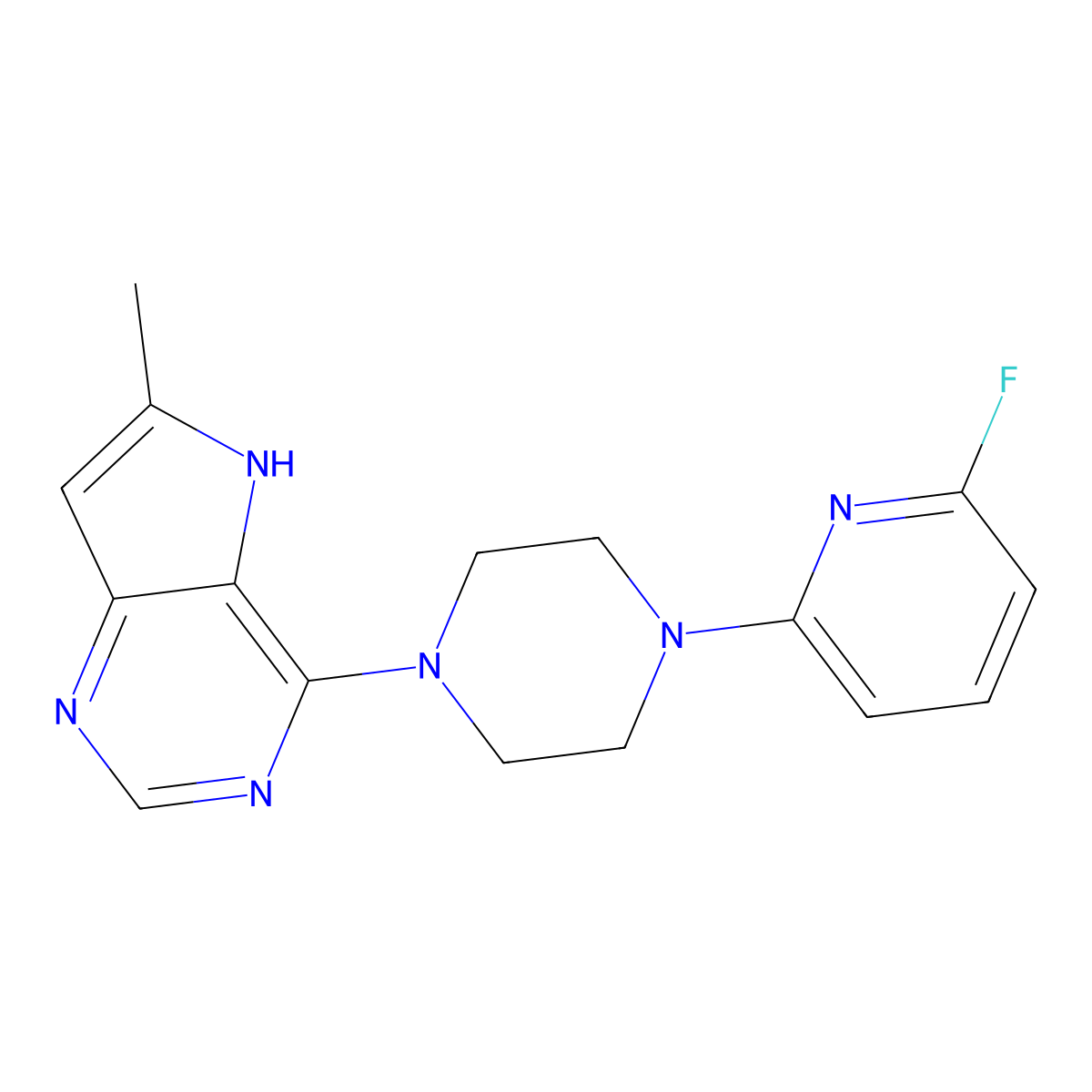 1-(6-fluoropyridin-2-yl)-4-{1H-pyrazolo[3,4-d]pyrimidin-4-yl}piperazine molecular structure, CAS 3030784-90-5