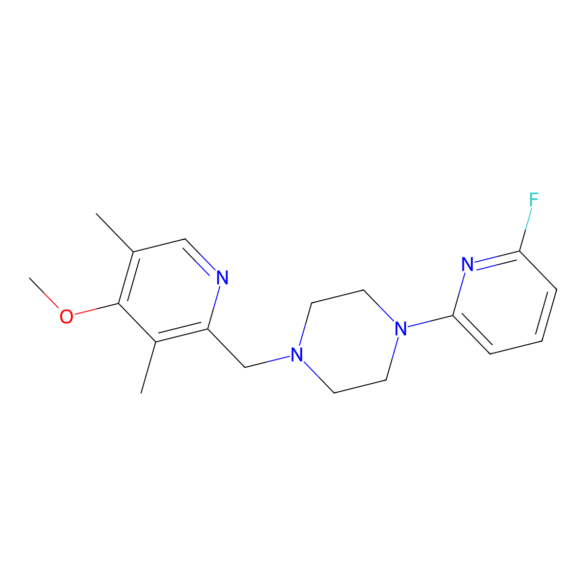 1-(6-Fluoropyridin-2-yl)-4-[(4-methoxy-3,5-dimethylpyridin-2-yl)methyl]piperazine molecular structure, CAS 3030784-99-4
