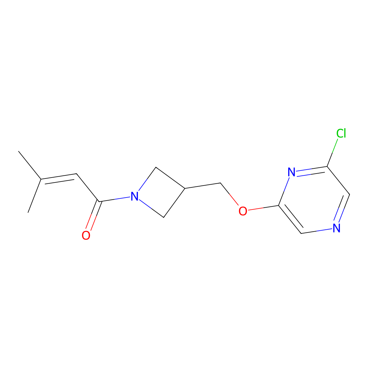 1-(3-{[(6-Chloropyrazin-2-yl)oxy]methyl}azetidin-1-yl)-3-methylbut-2-en-1-one molecular structure, CAS 3030785-00-0