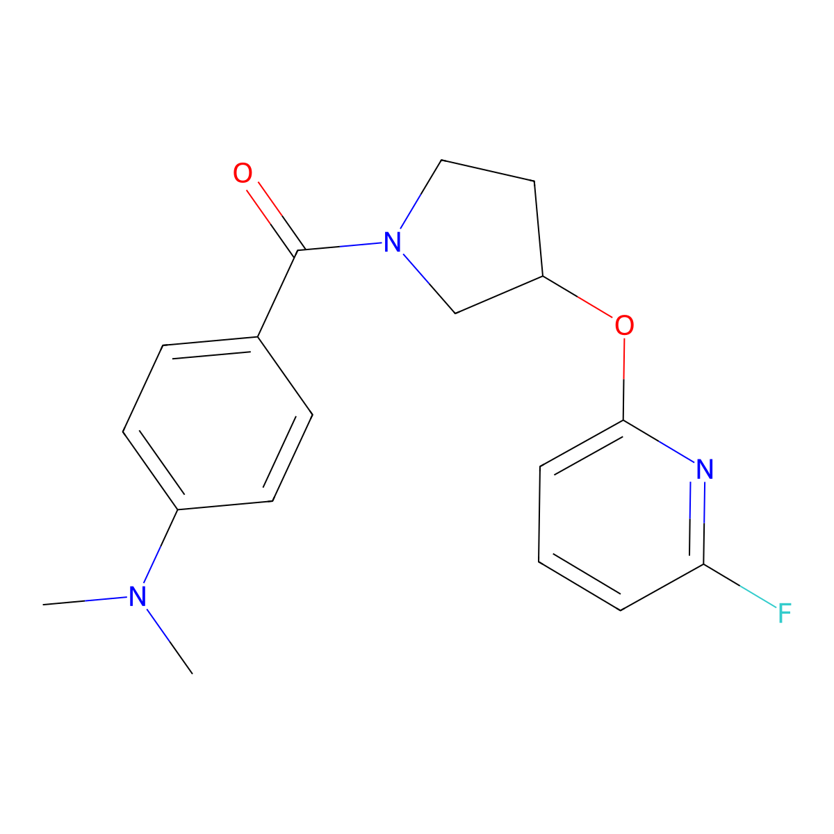4-{3-[(6-fluoropyridin-2-yl)oxy]pyrrolidine-1-carbonyl}-N,N-dimethylaniline molecular structure, CAS 3030785-03-3