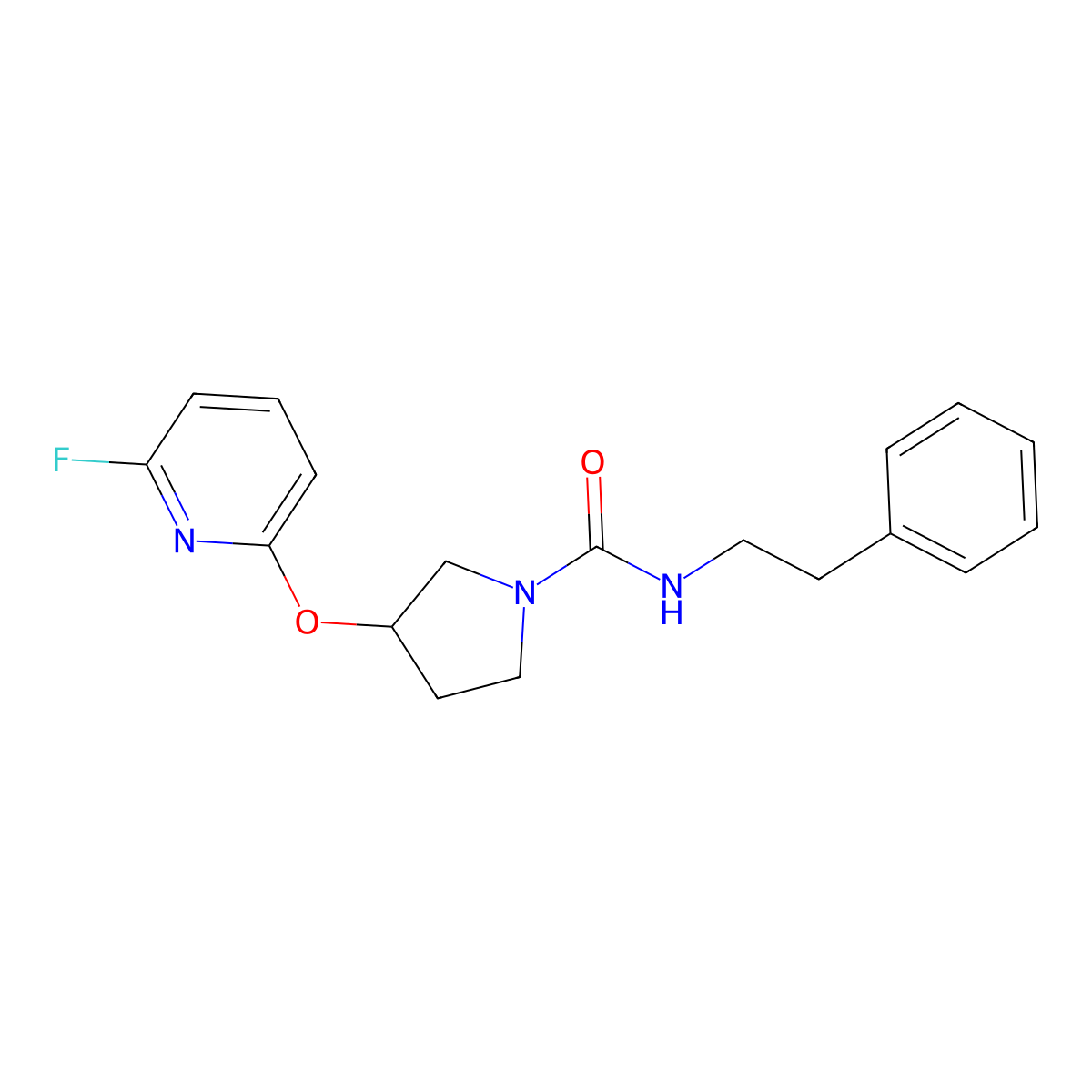 3-[(6-fluoropyridin-2-yl)oxy]-N-(2-phenylethyl)pyrrolidine-1-carboxamide molecular structure, CAS 3030785-07-7