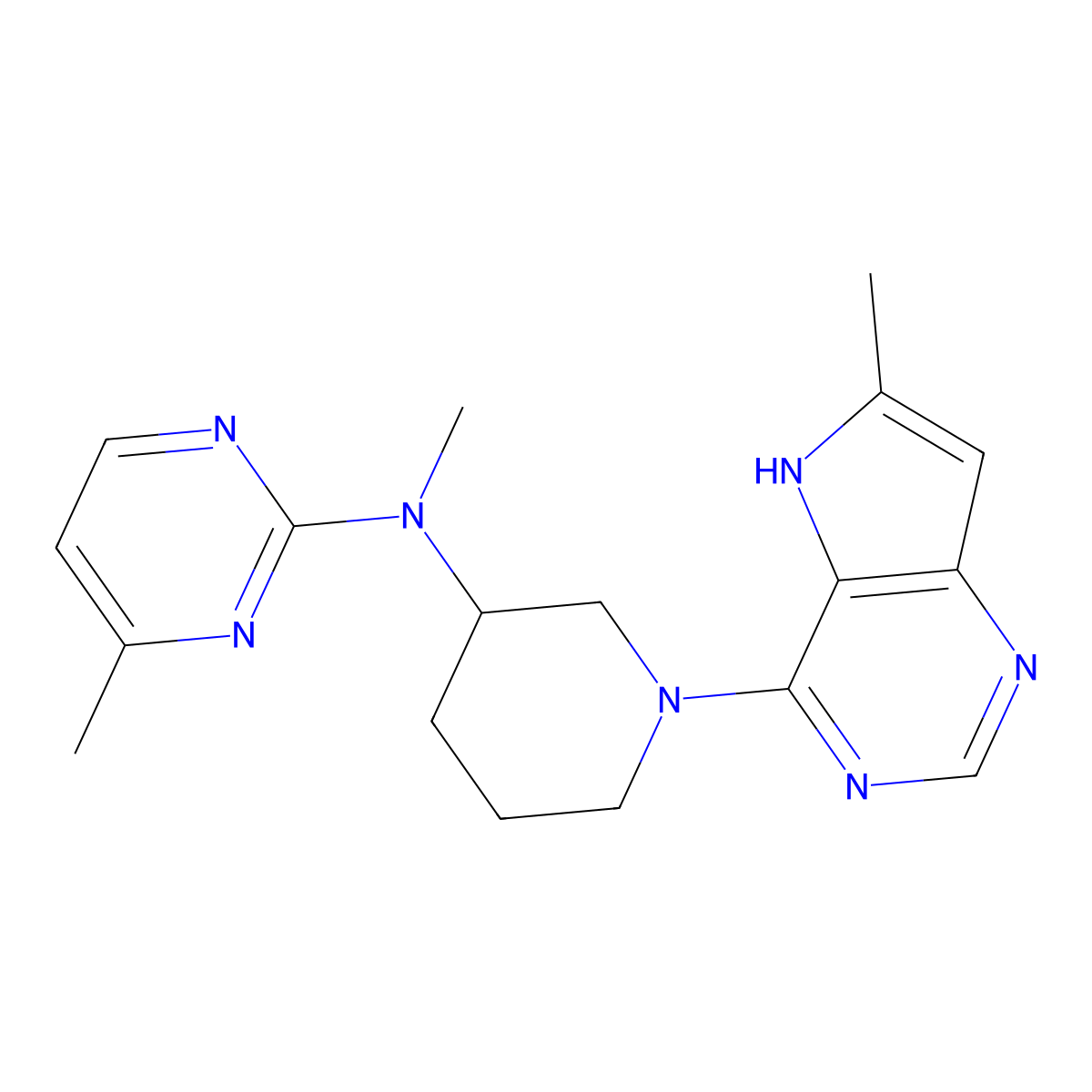 N,4-dimethyl-N-(1-{6-methyl-5H-pyrrolo[3,2-d]pyrimidin-4-yl}piperidin-3-yl)pyrimidin-2-amine molecular structure, CAS 3030789-74-0
