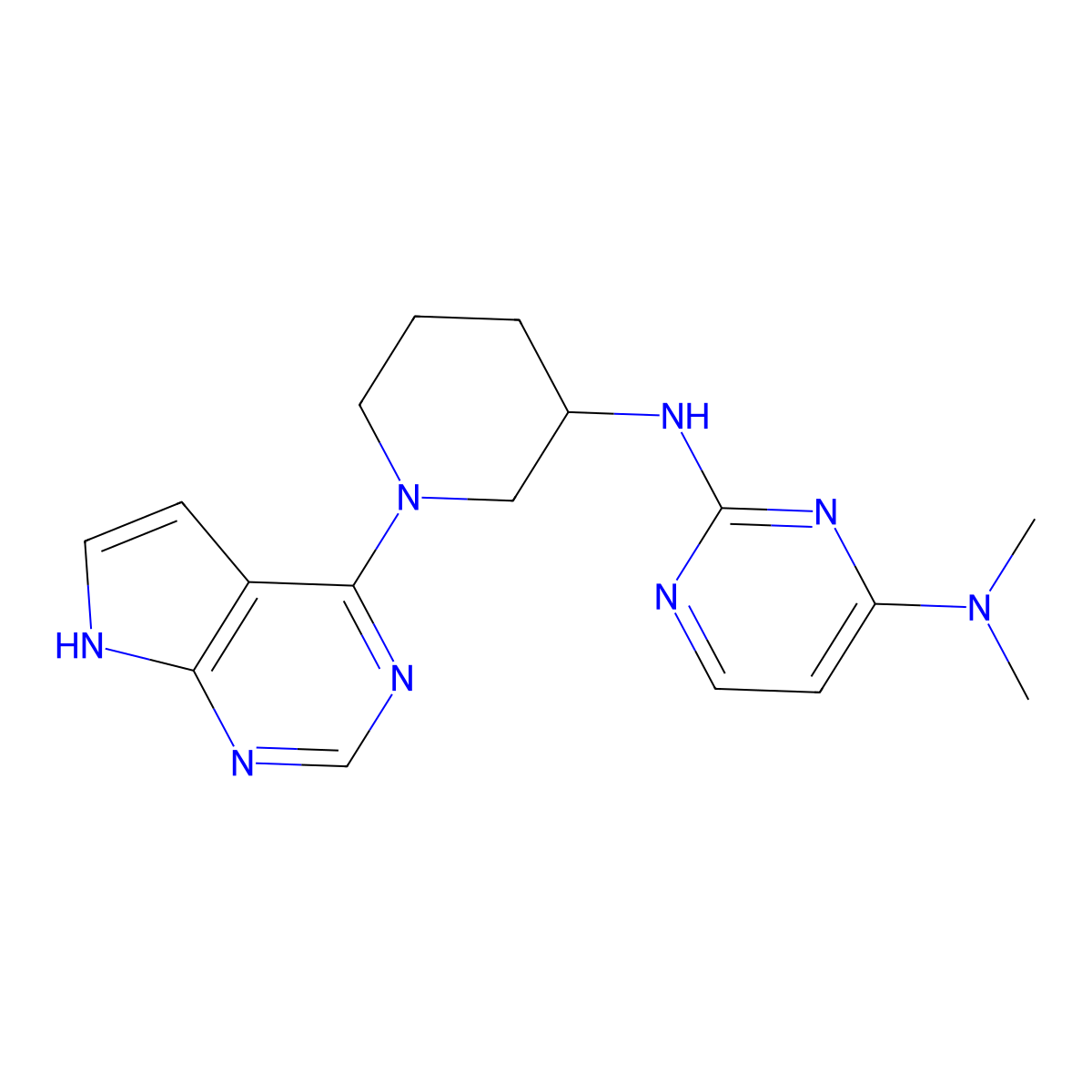 N4,N4-dimethyl-N2-(1-{7H-pyrrolo[2,3-d]pyrimidin-4-yl}piperidin-3-yl)pyrimidine-2,4-diamine molecular structure, CAS 3030790-15-6