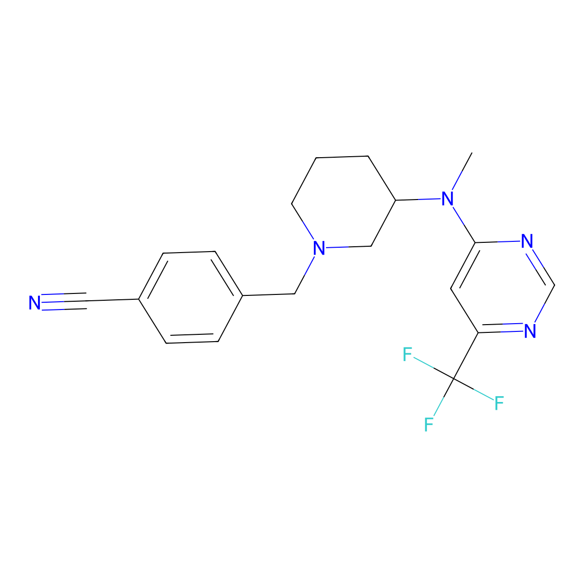 4-[(3-{Methyl[6-(trifluoromethyl)pyrimidin-4-yl]amino}piperidin-1-yl)methyl]benzonitrile molecular structure, CAS 3030790-60-1