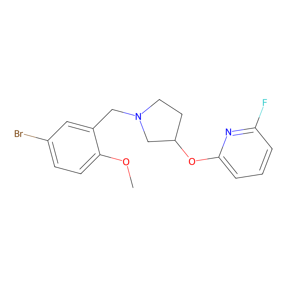 2-[1-[(5-Bromo-2-methoxyphenyl)methyl]pyrrolidin-3-yl]oxy-6-fluoropyridine molecular structure, CAS 3030790-74-7
