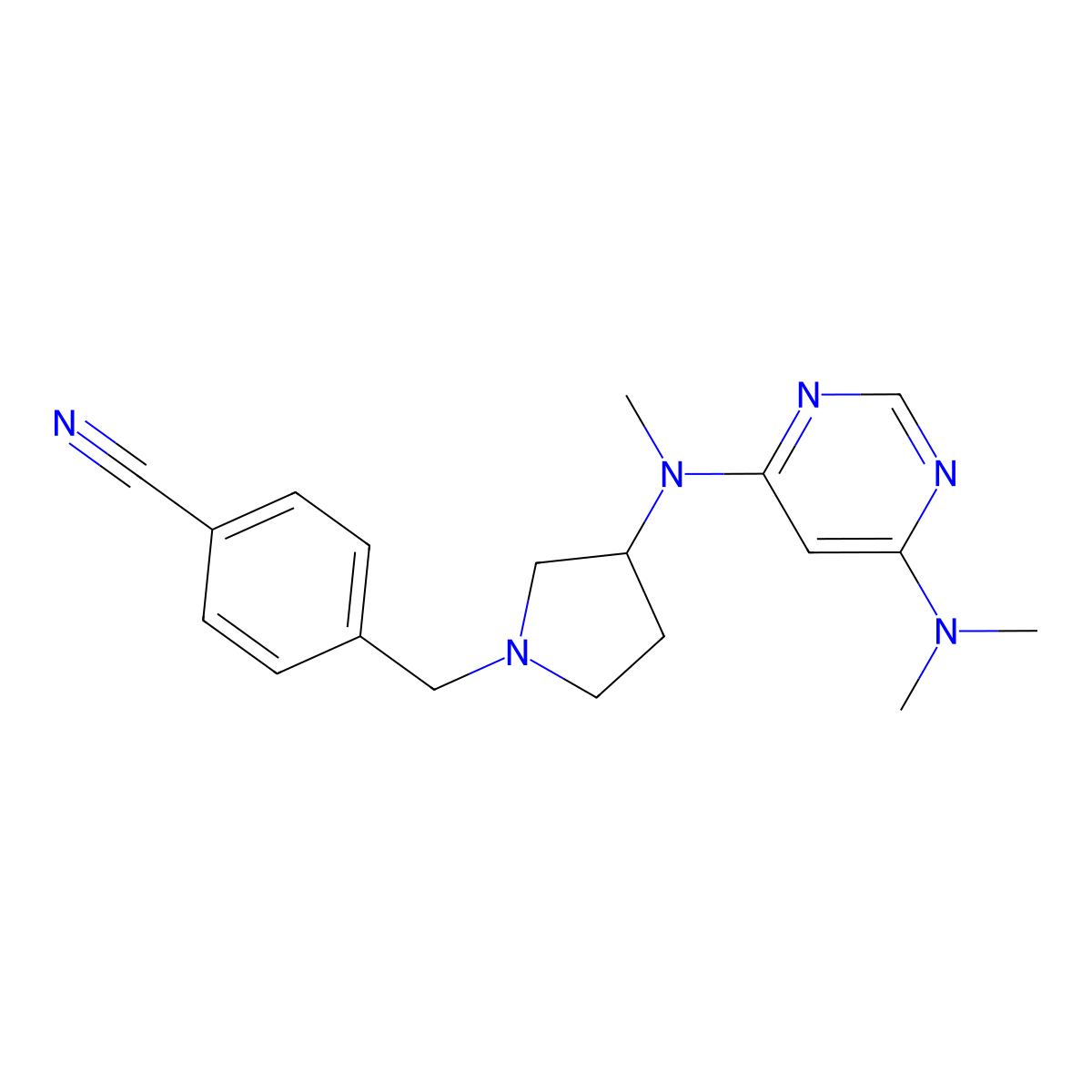 4-[(3-{[6-(Dimethylamino)pyrimidin-4-yl](methyl)amino}pyrrolidin-1-yl)methyl]benzonitrile molecular structure, CAS 3030791-19-3