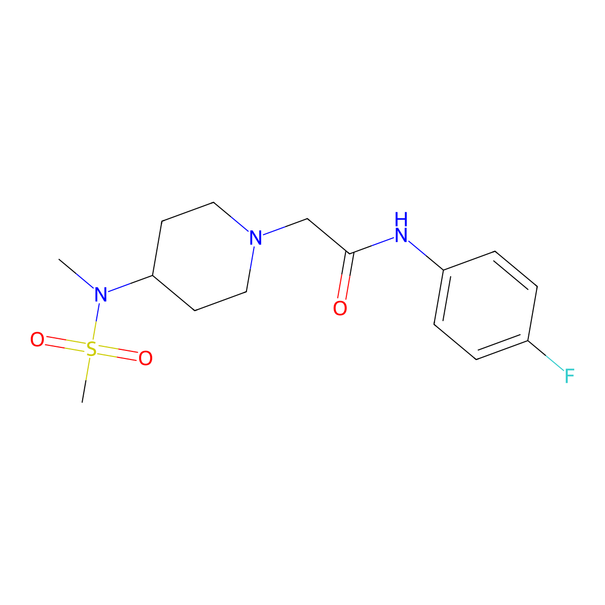 N-(4-fluorophenyl)-2-[4-[methyl(methylsulfonyl)amino]piperidin-1-yl]acetamide molecular structure, CAS 3030792-77-6