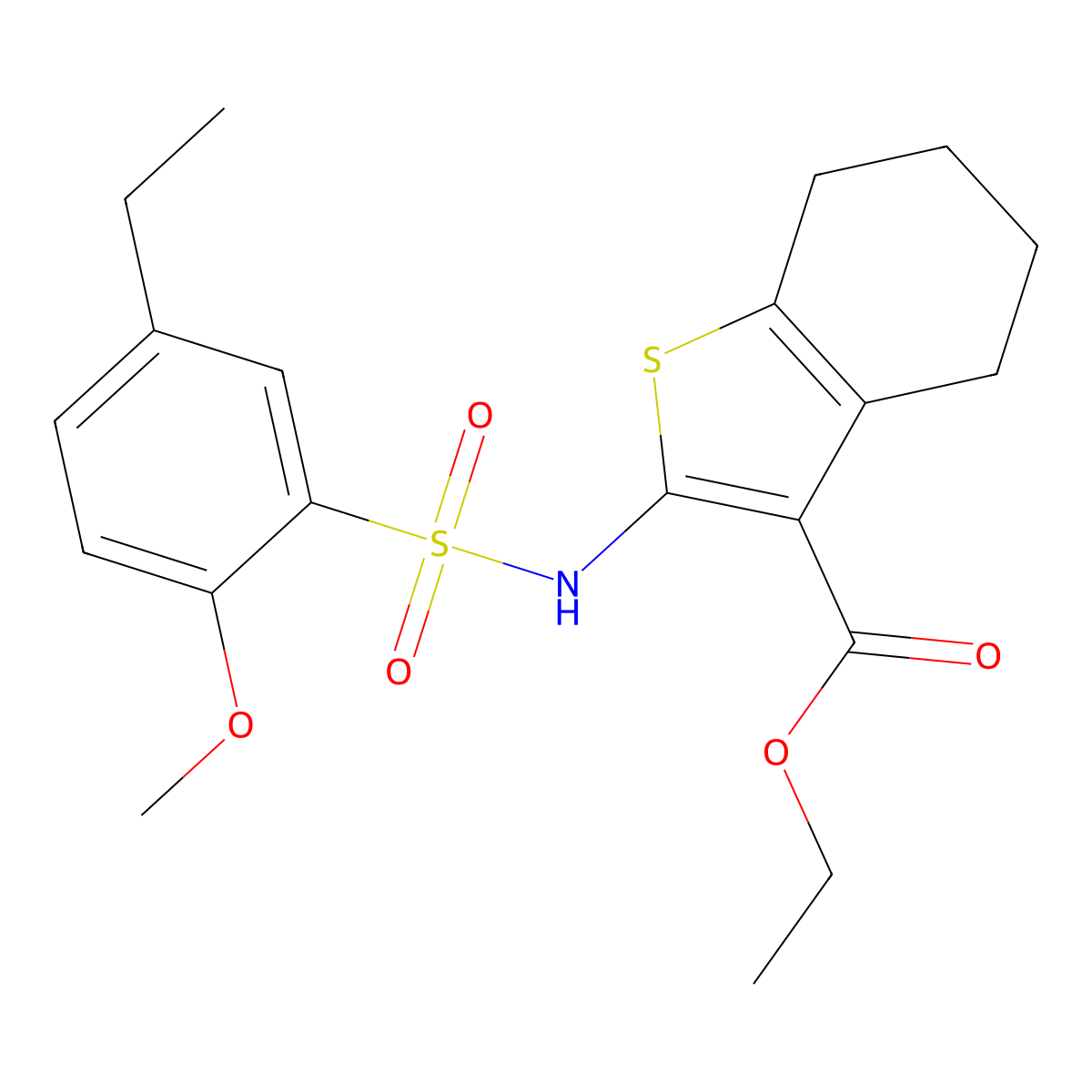 Ethyl 2-[(5-ethyl-2-methoxyphenyl)sulfonylamino]-4,5,6,7-tetrahydro1-benzothiophene-3-carboxylate molecular structure, CAS 3030793-56-4