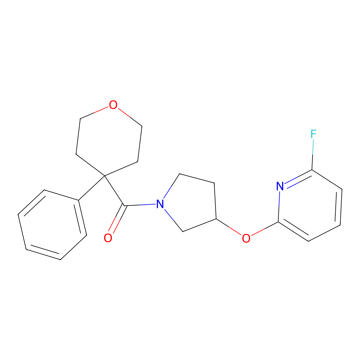 [3-(6-Fluoropyridin-2-yl)oxypyrrolidin-1-yl]-(4-phenyloxan-4-yl)methanone molecular structure, CAS 3030794-62-5