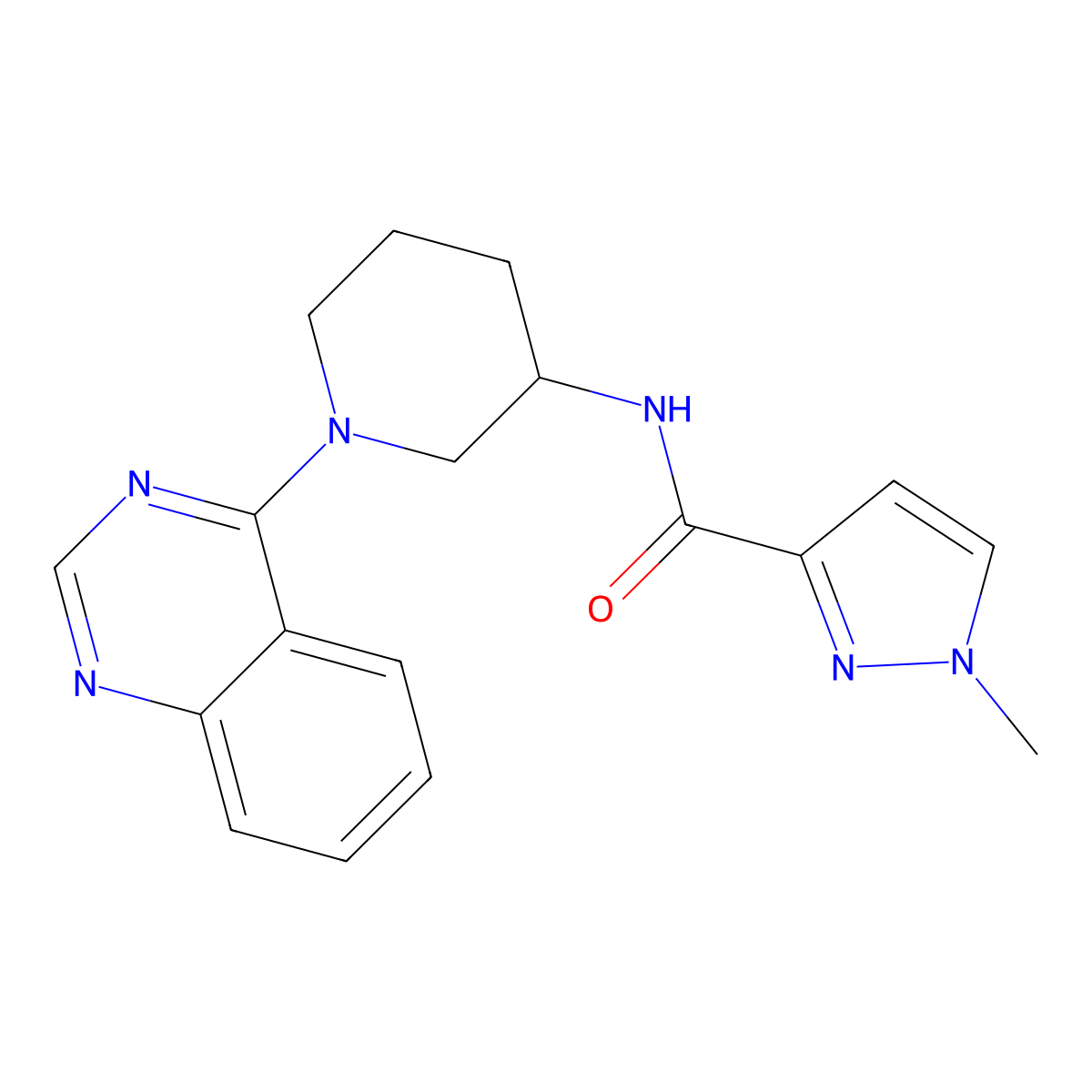 1-methyl-N-[1-(quinazolin-4-yl)piperidin-3-yl]-1H-pyrazole-3-carboxamide molecular structure, CAS 3030799-84-6