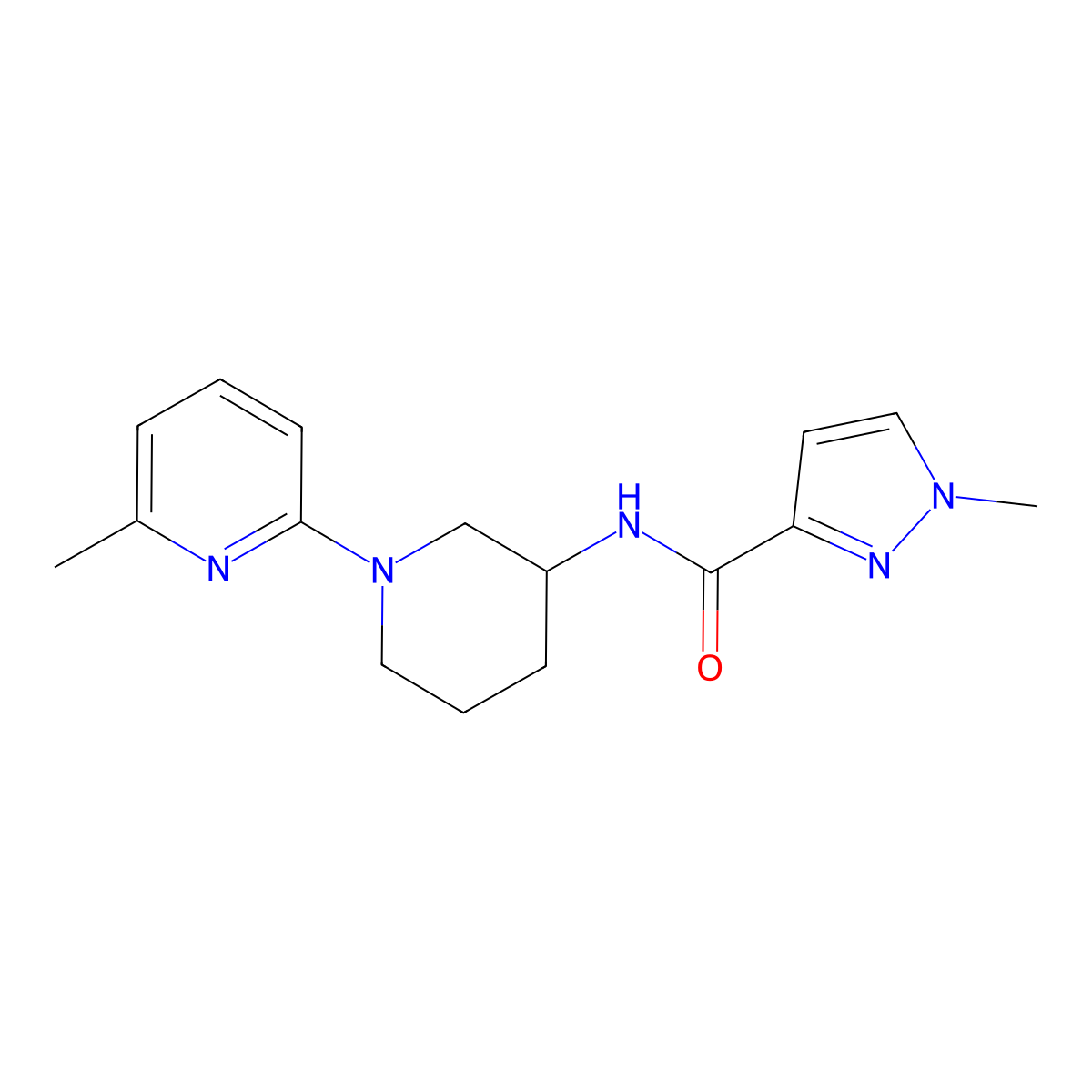 1-methyl-N-[1-(6-methylpyridin-2-yl)piperidin-3-yl]-1H-pyrazole-3-carboxamide molecular structure, CAS 3030800-09-7
